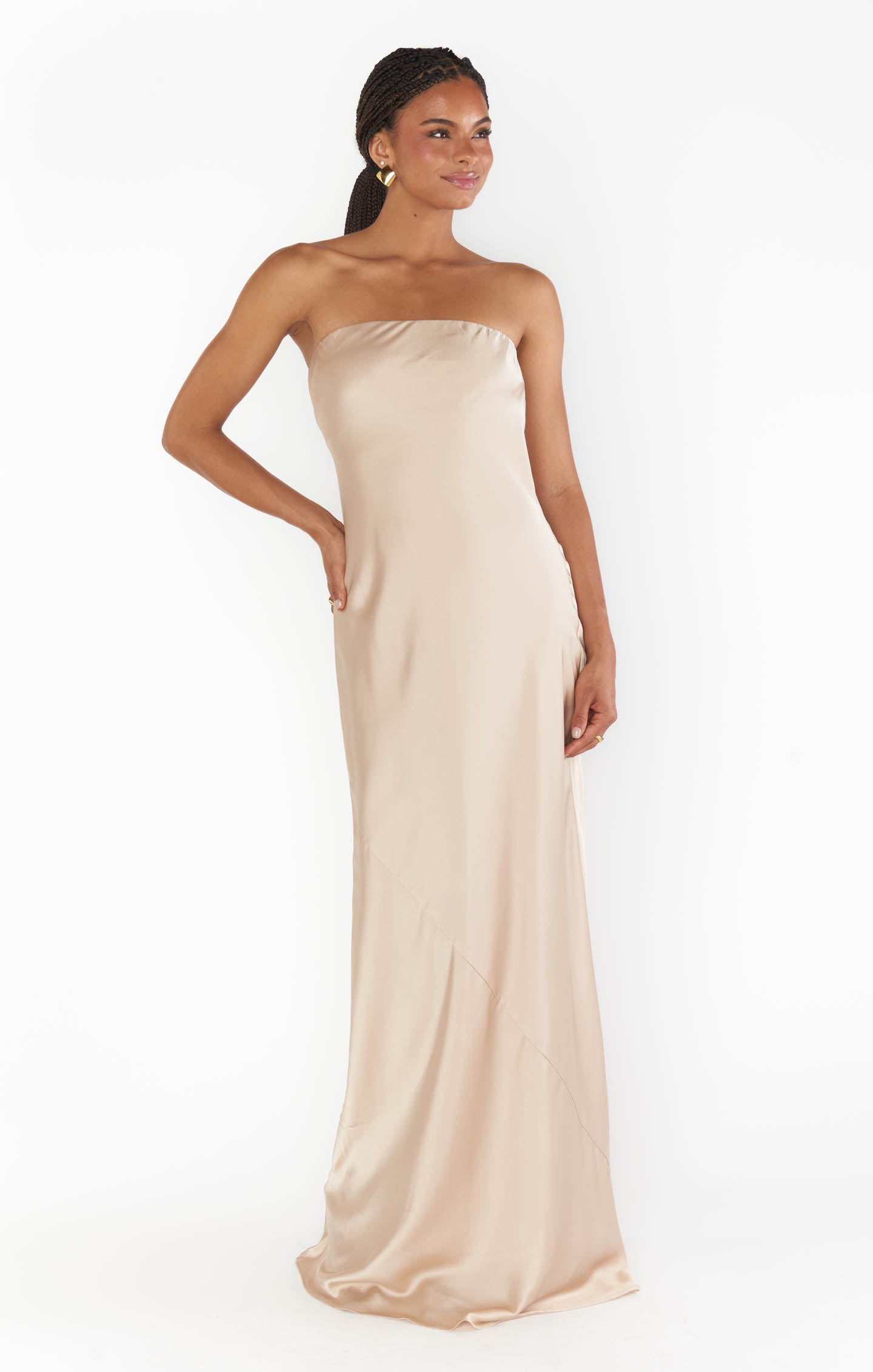 Champagne Satin Strapless Maxi Dress for Events | Taylor Tube
