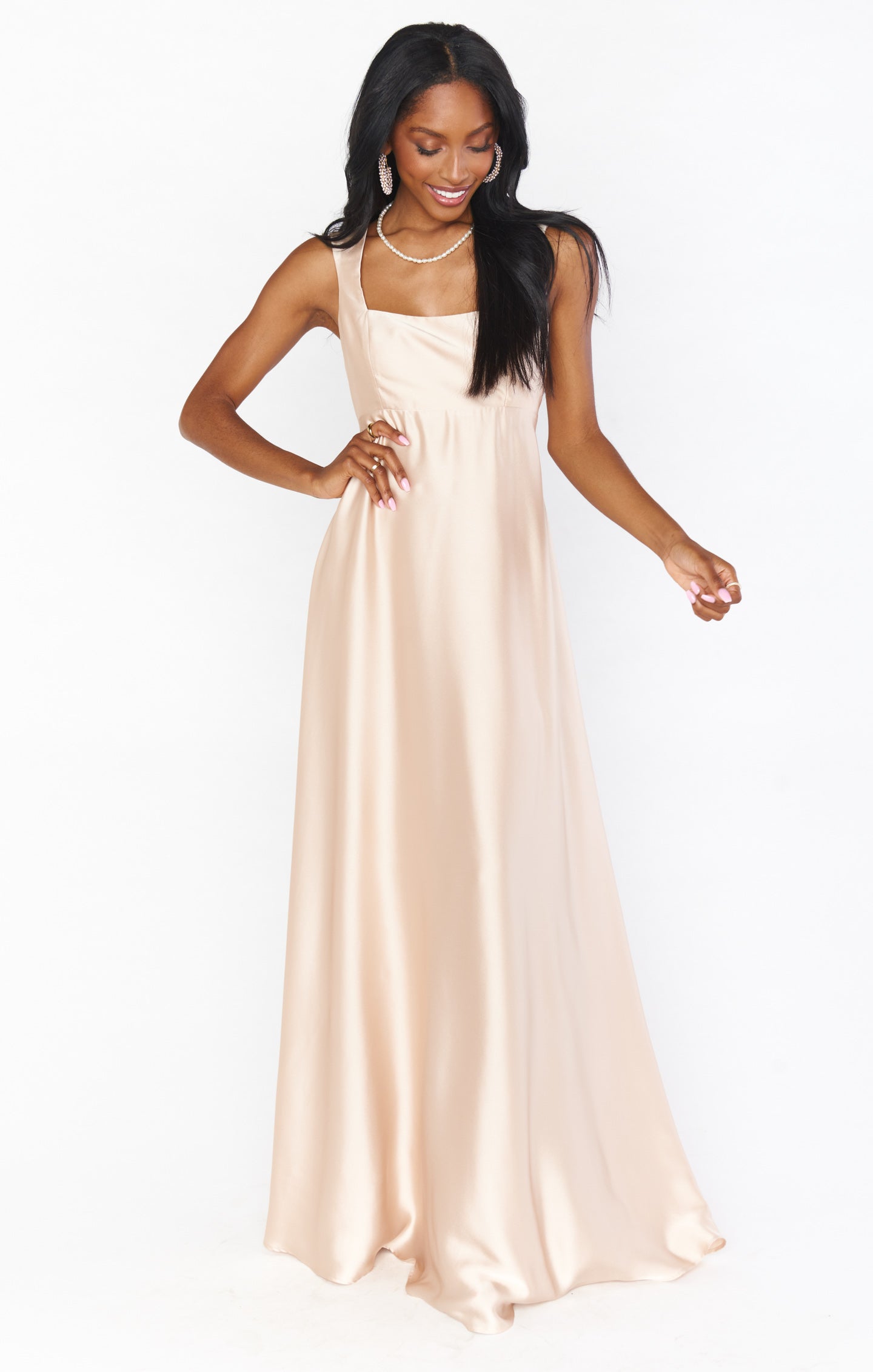 Champagne Luxe Satin Formal Maxi Gown for Bridal & Balls | Madi