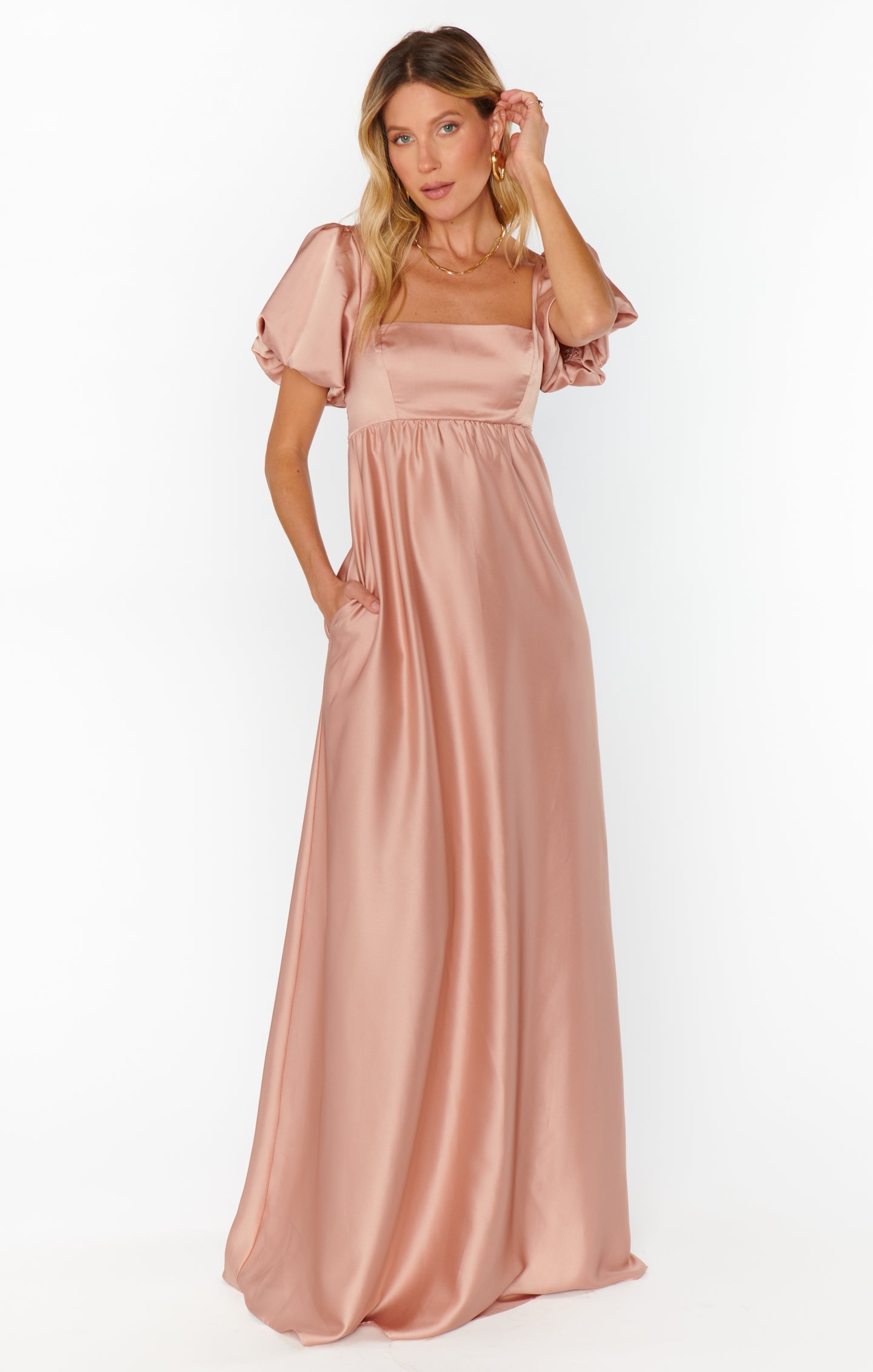 Flattering Maxi Dress with Square Neckline & Smocked Back | Nora Rose Gold