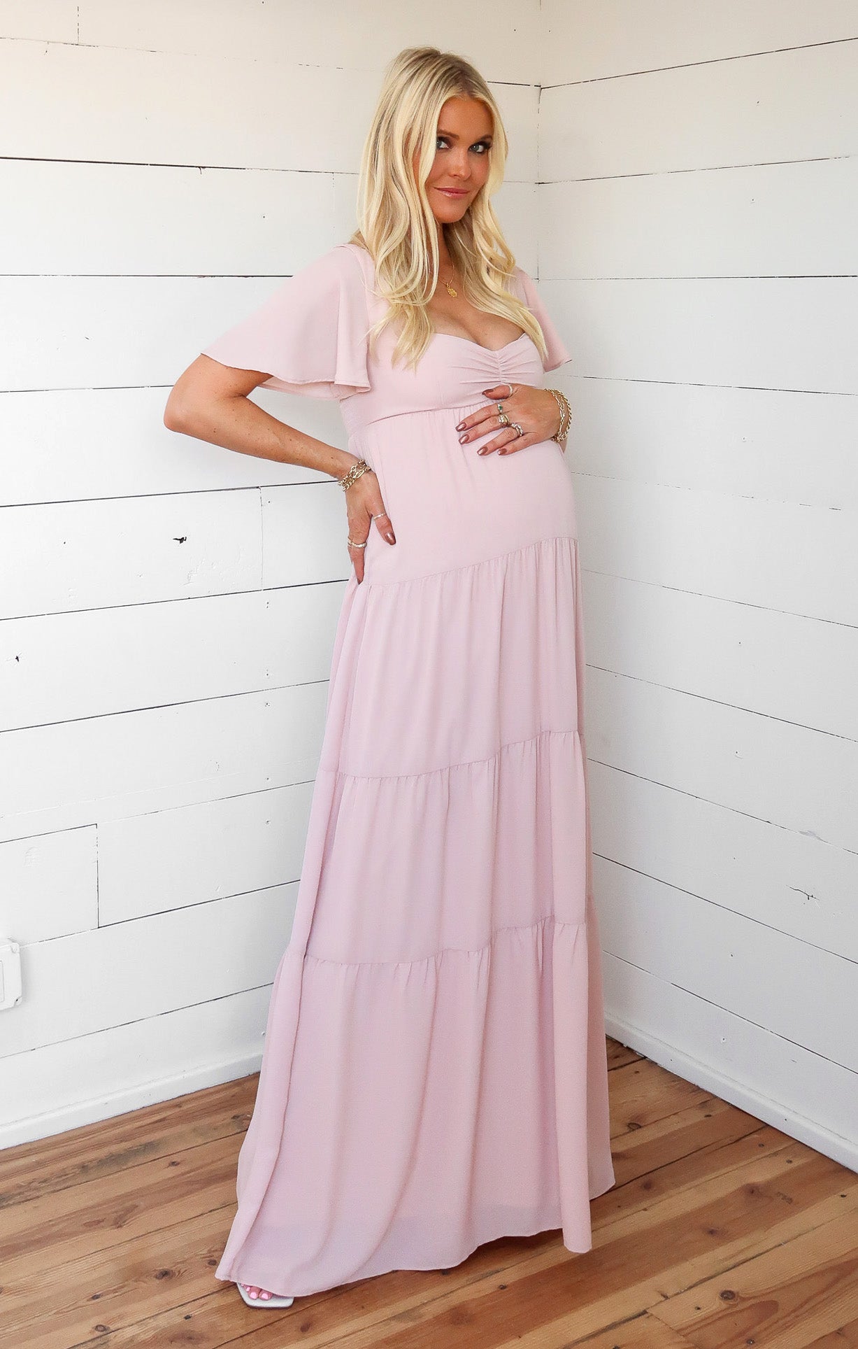 Flutter Sleeve Maxi Dress with Smocked Back & Tiered Skirt | Nicole