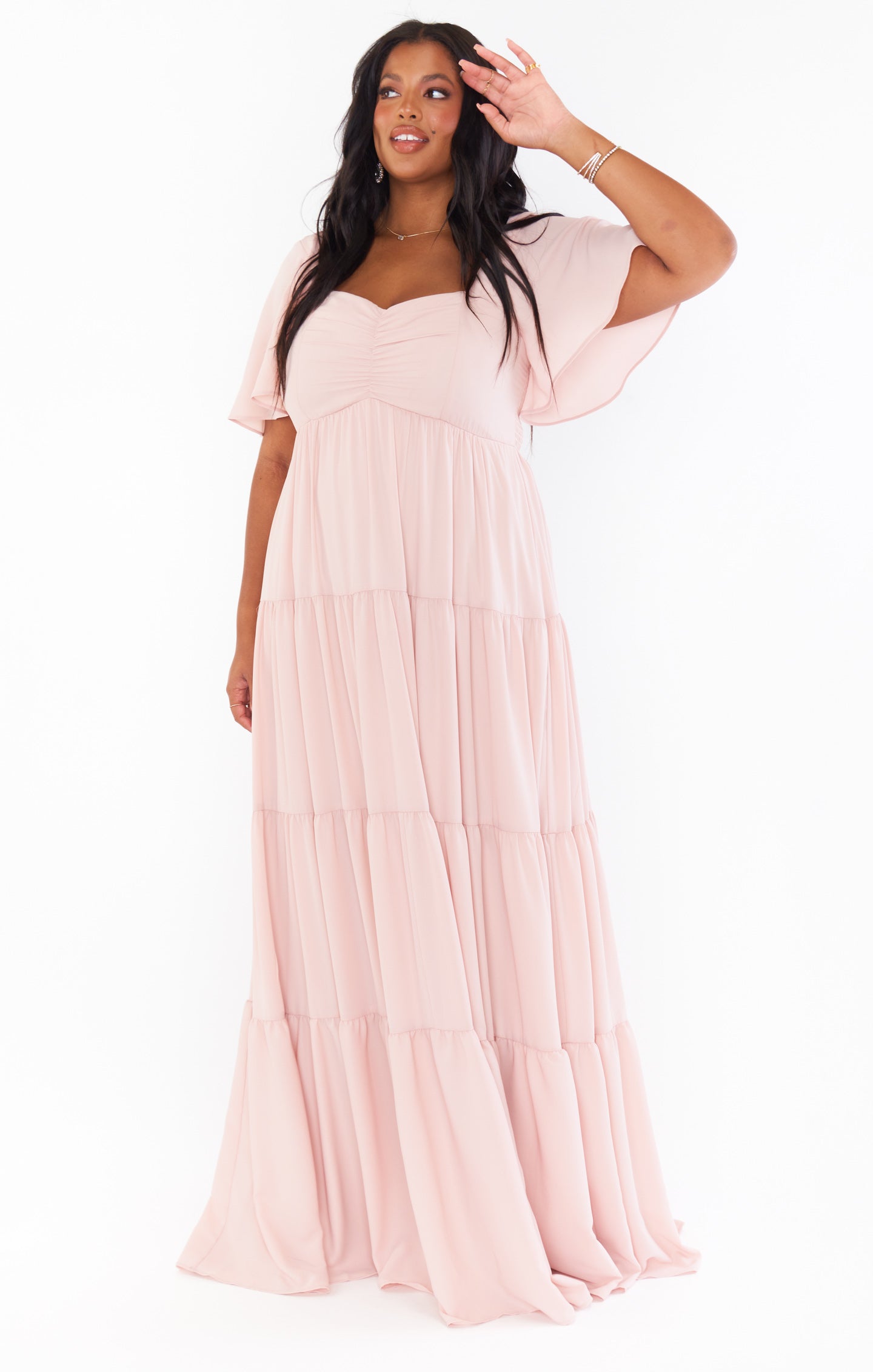 Flutter Sleeve Maxi Dress with Smocked Back & Tiered Skirt | Nicole
