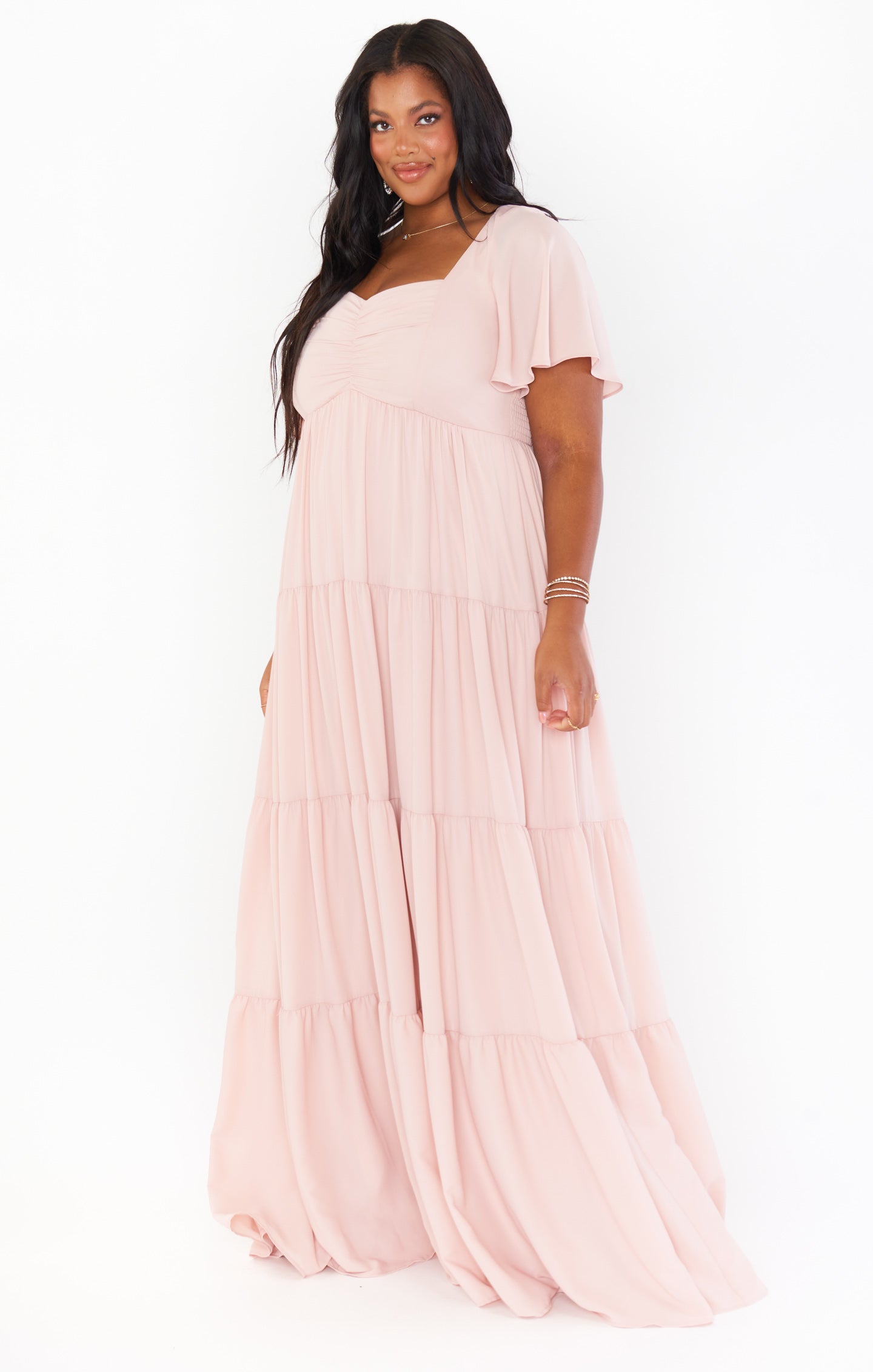 Flutter Sleeve Maxi Dress with Smocked Back & Tiered Skirt | Nicole