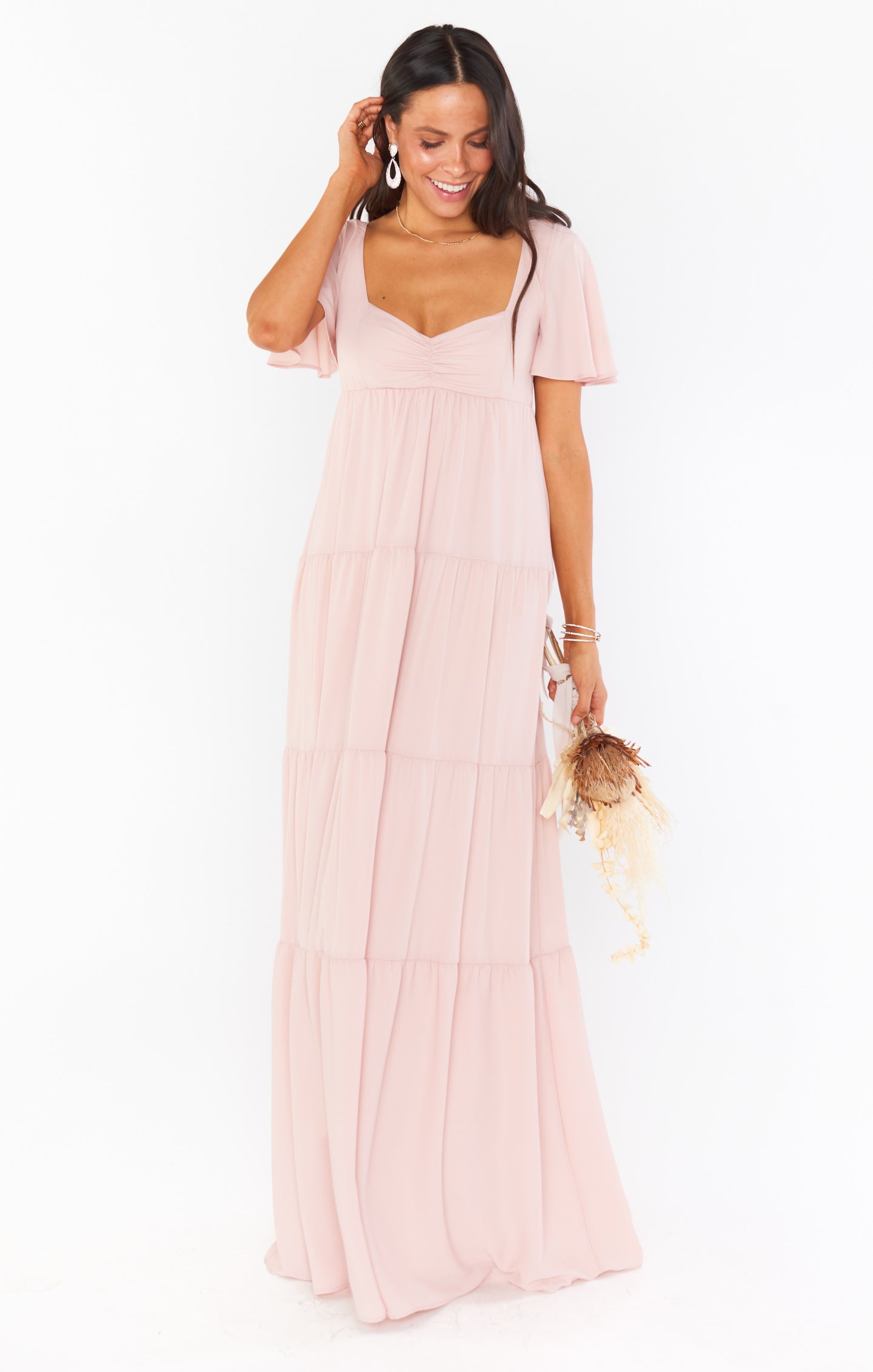 Flutter Sleeve Maxi Dress with Smocked Back & Tiered Skirt | Nicole