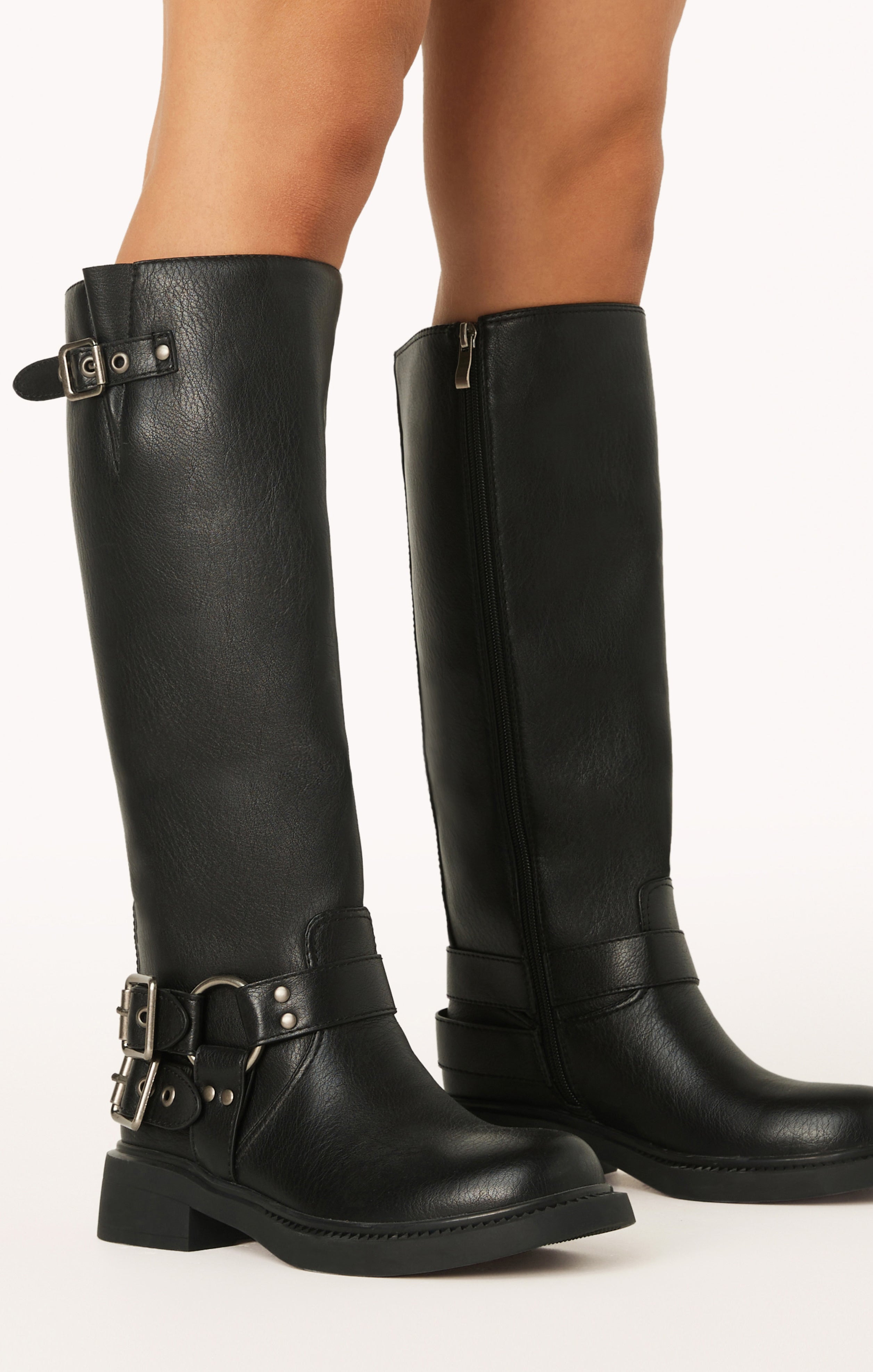 Black Moto Boots with Buckle Detailing | Billini Kaylen