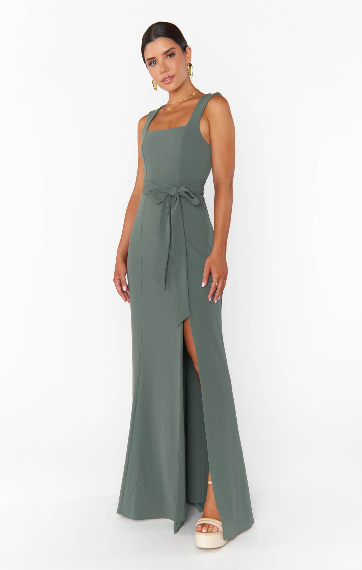 Formal Maxi Gown with Side Slit & Detachable Sash | Paris Gown
