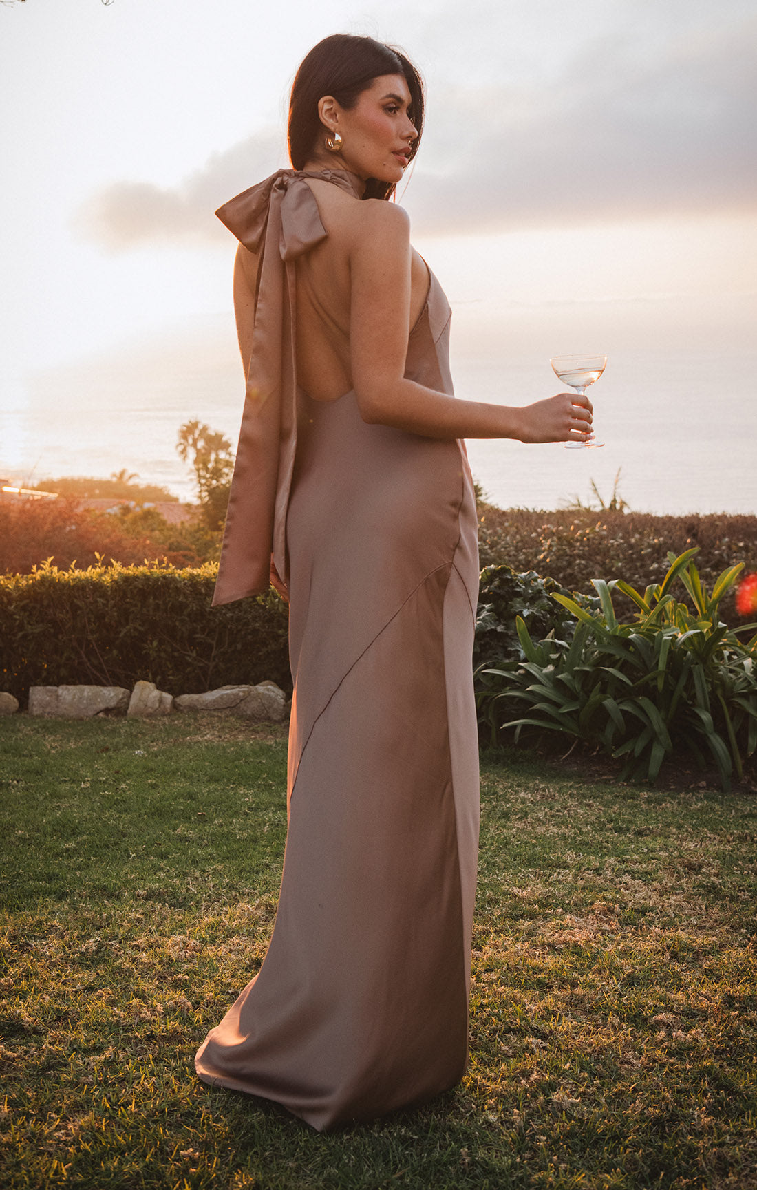 Elegant Halter Neck Maxi Dress with Mermaid Cut | Dune Luxe Satin