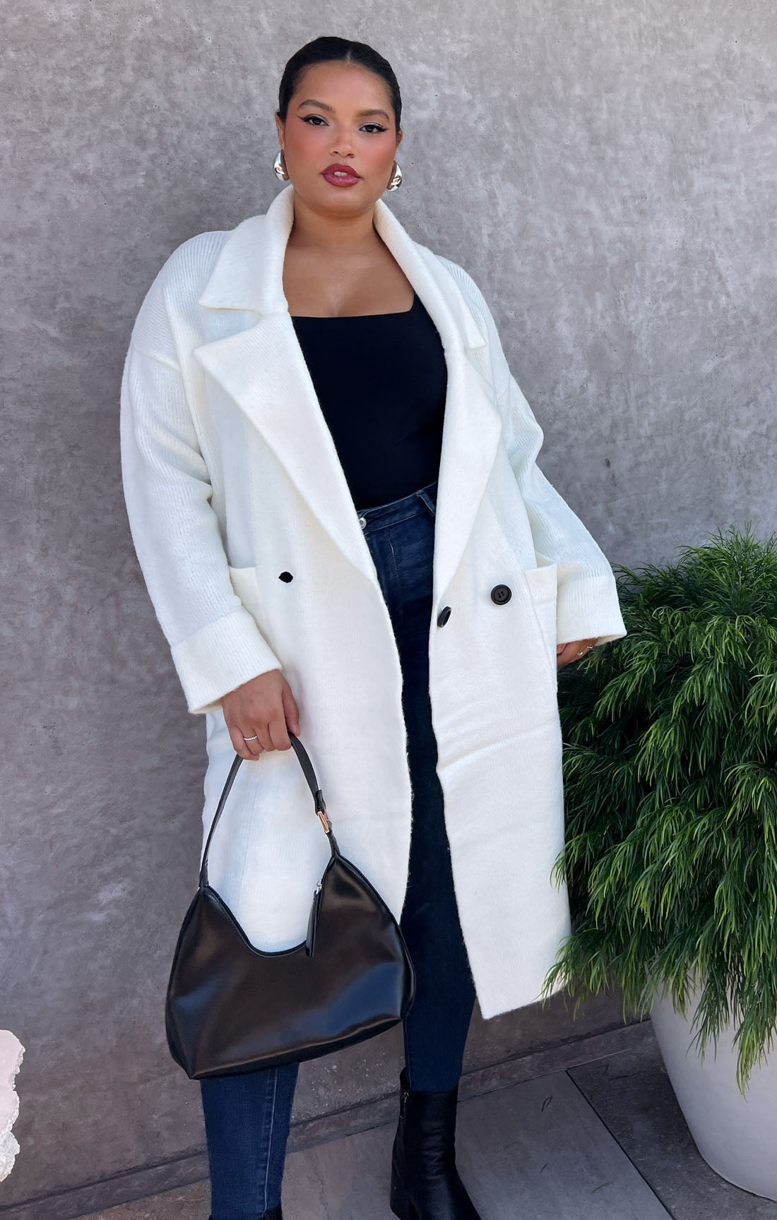 Cream Knit Sweater Jacket with Front Pockets | Melrose Style