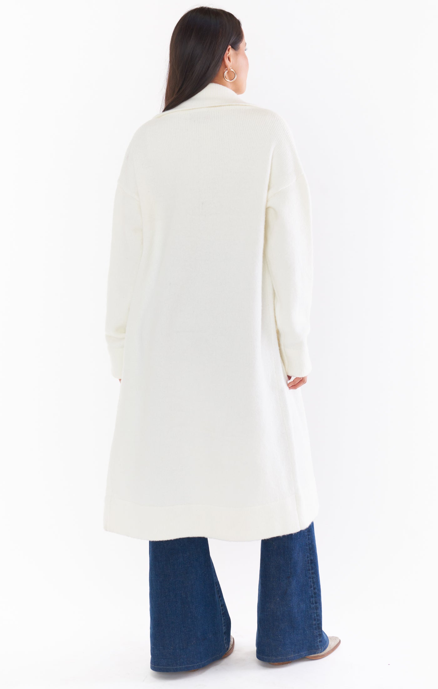 Cream Knit Sweater Jacket with Front Pockets | Melrose Style