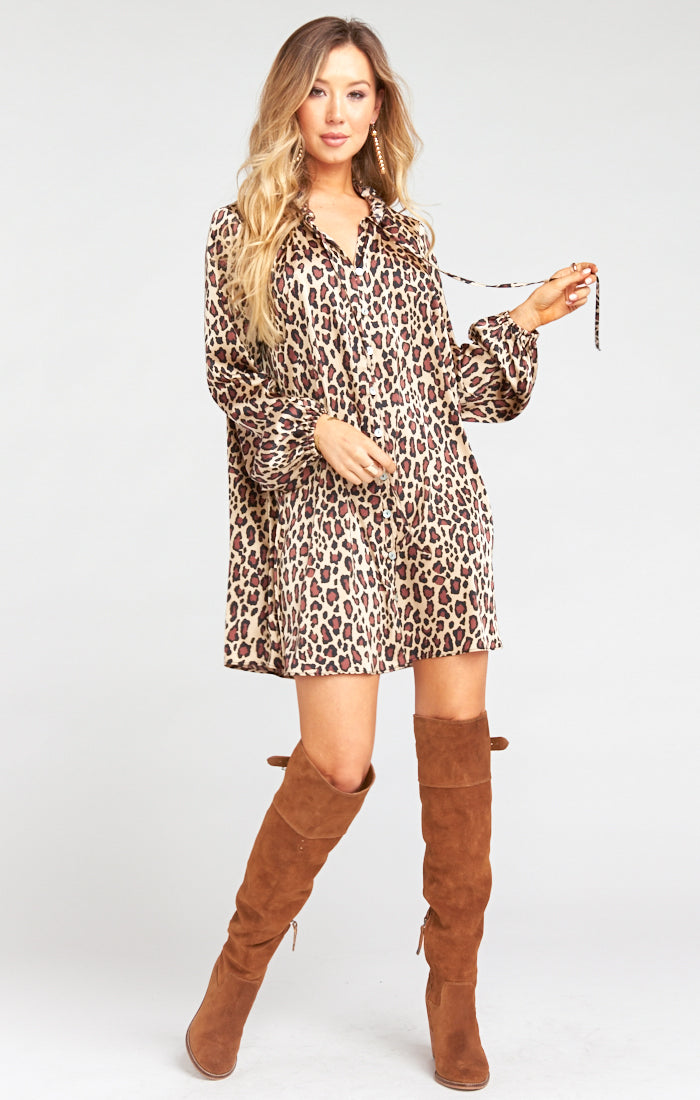 Silky Flowy Mini Dress with Ruffle Collar & Tie Front | McKenna