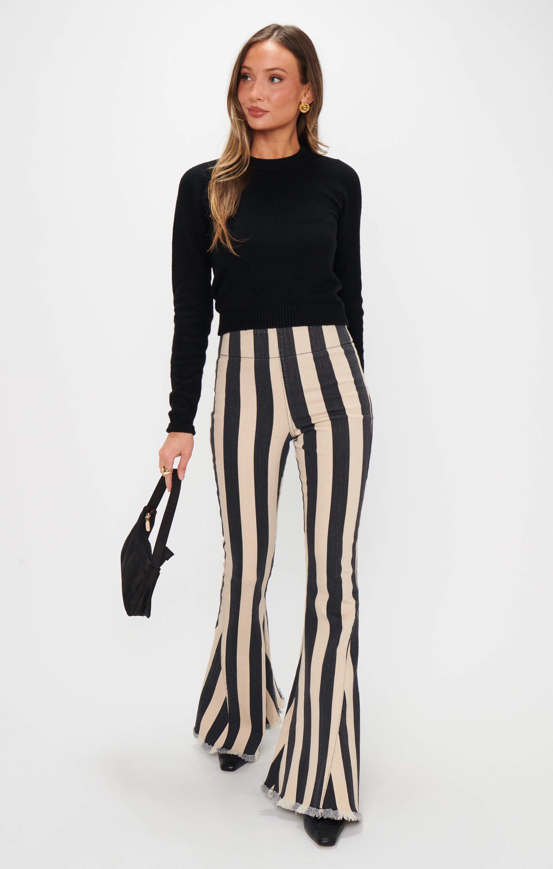 High Waisted Flare Jeans with Stretch | Berkeley Bells Casablanca Stripe