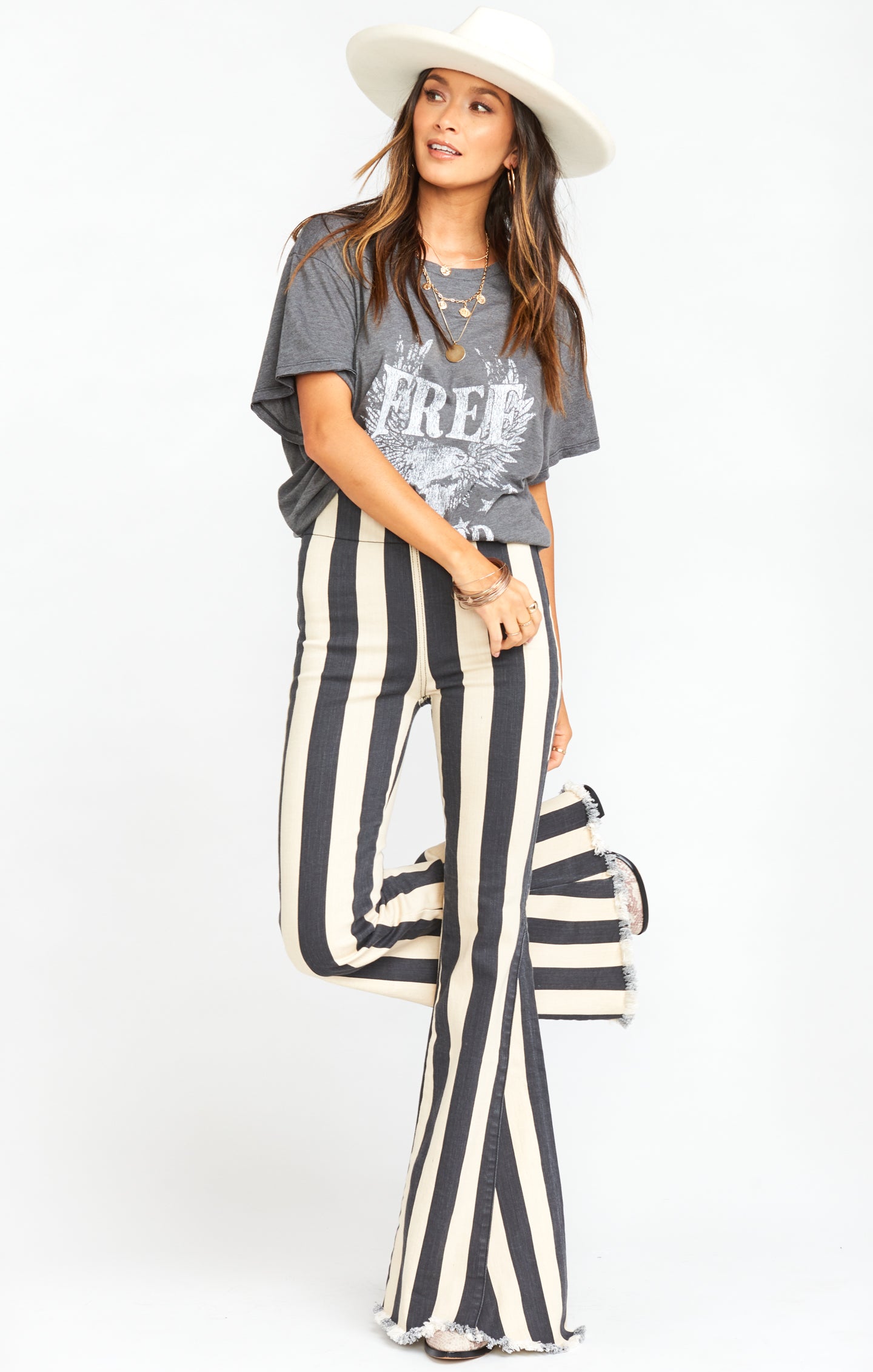 High Waisted Flare Jeans with Stretch | Berkeley Bells Casablanca Stripe