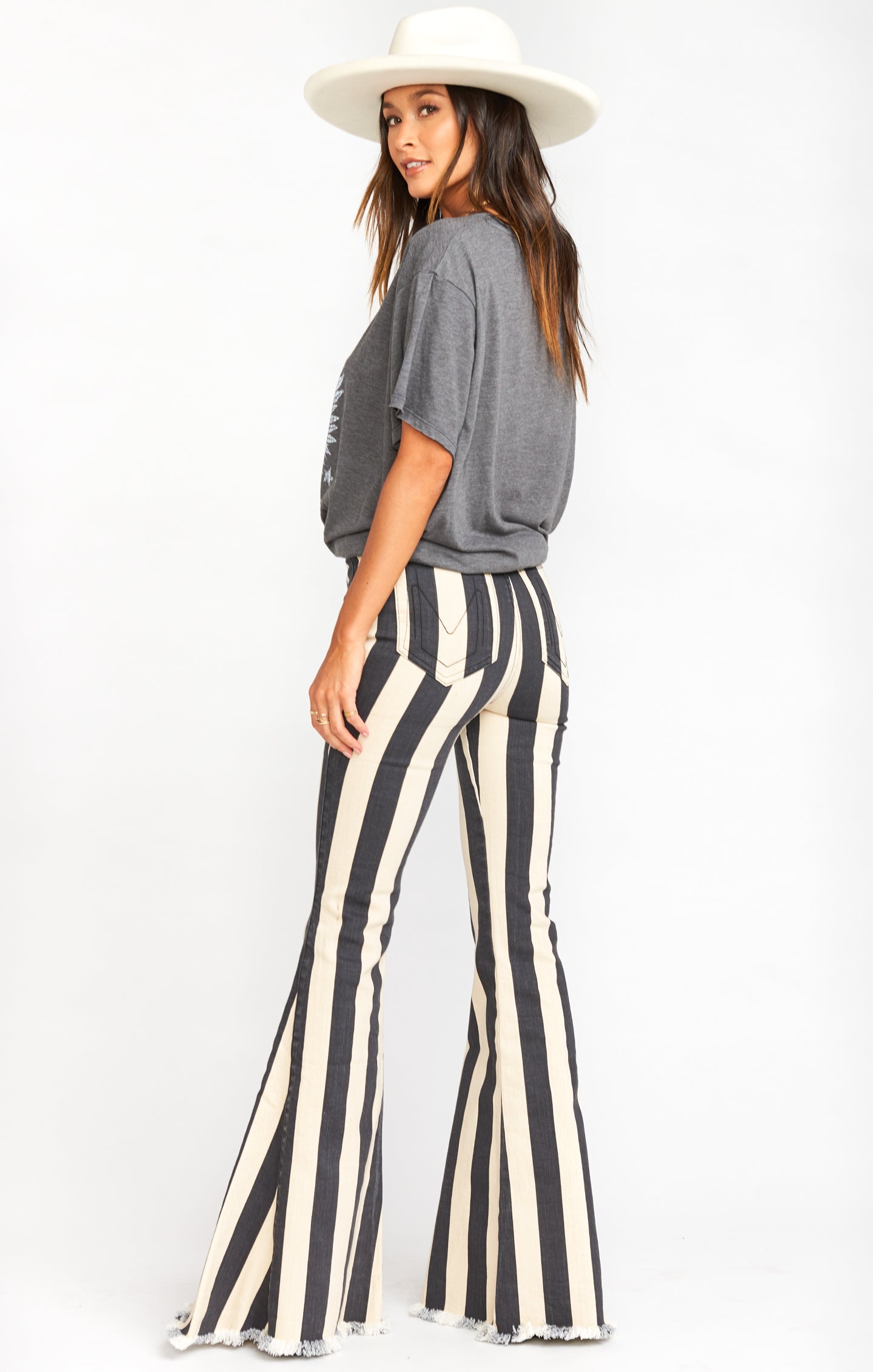 High Waisted Flare Jeans with Stretch | Berkeley Bells Casablanca Stripe