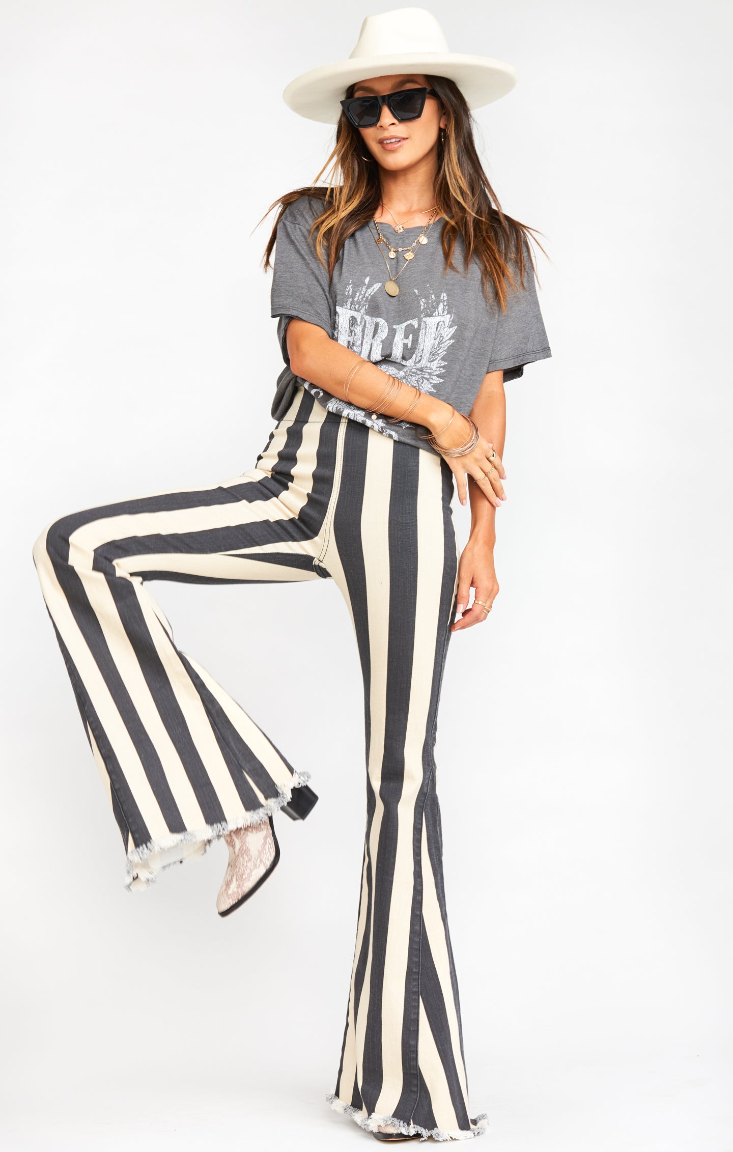 High Waisted Flare Jeans with Stretch | Berkeley Bells Casablanca Stripe