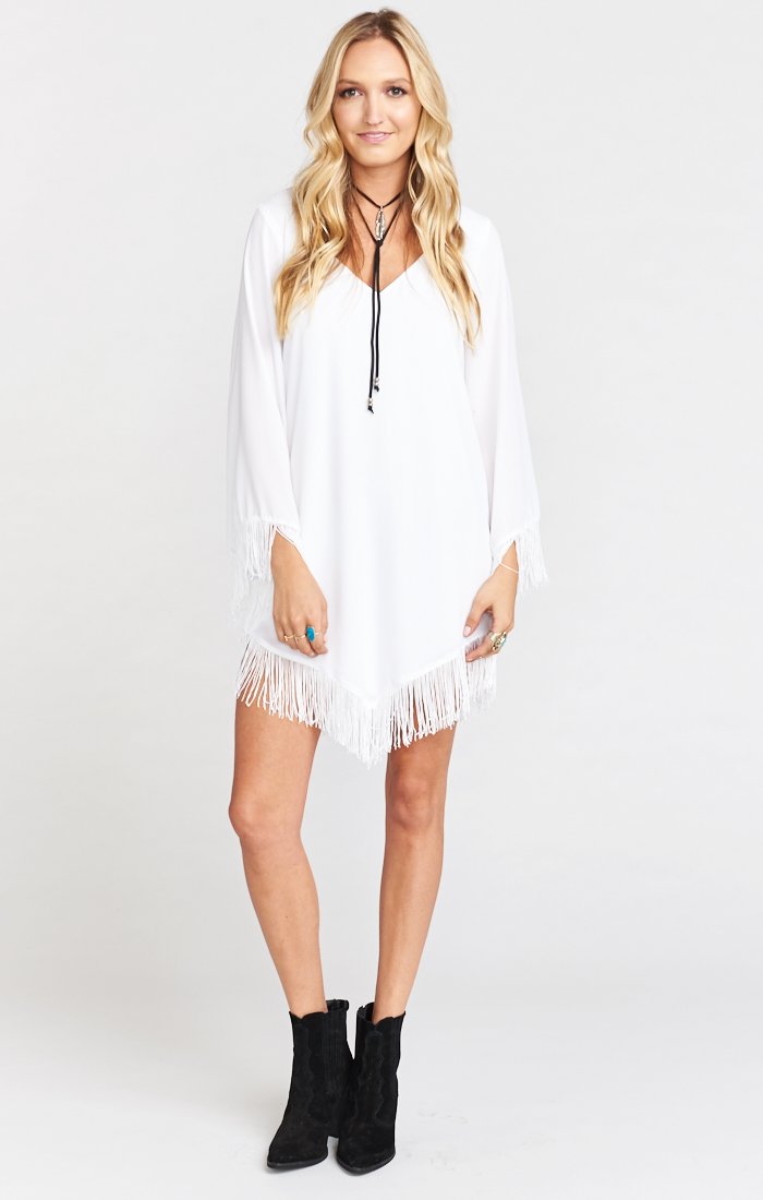 V-Neck Rodeo Dress with Tassel Sleeves & Fringe Detail | Western Style