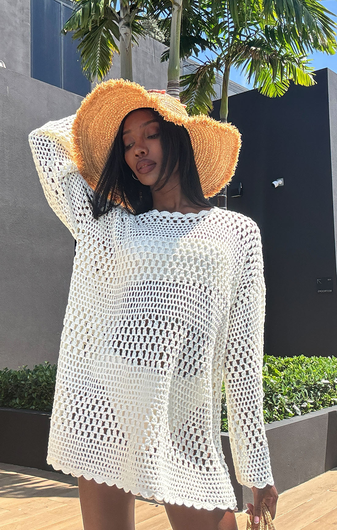 White Crochet Pullover for Swim Coverup & Warm Weather | Paula