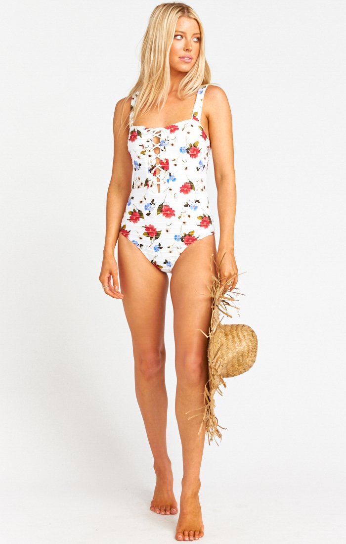Lace-Up Front Tie One Piece Swimsuit | Lucia