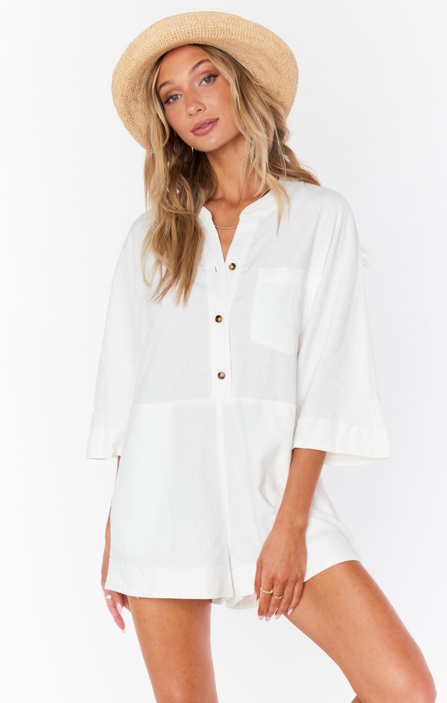 Oversized Linen Romper for Women | White Coverup – Horton