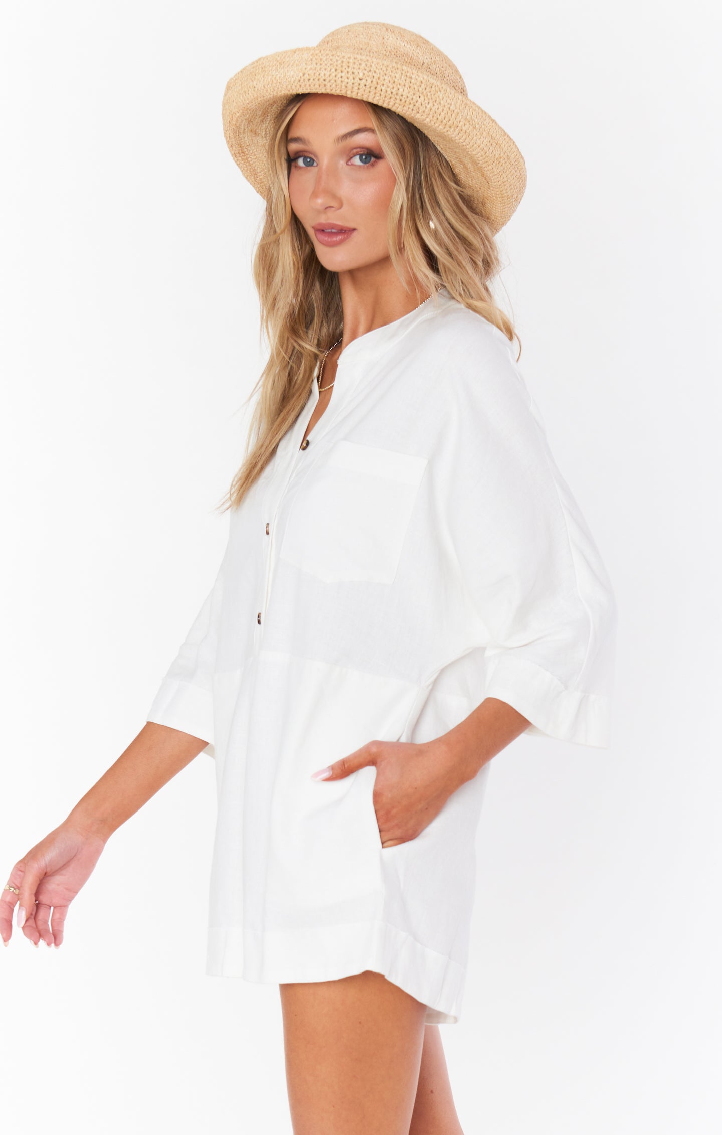 Oversized Linen Romper for Women | White Coverup – Horton