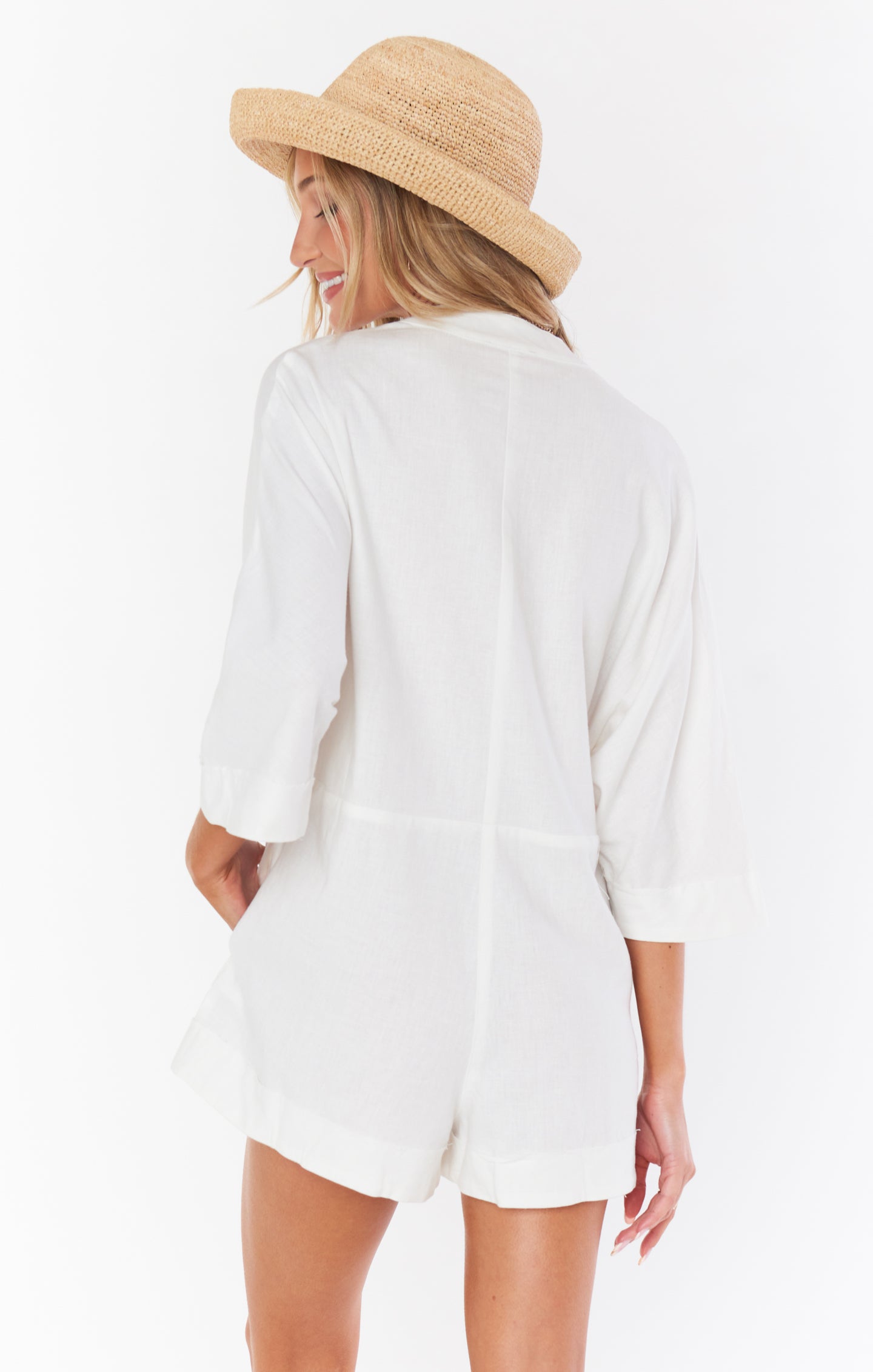 Oversized Linen Romper for Women | White Coverup – Horton