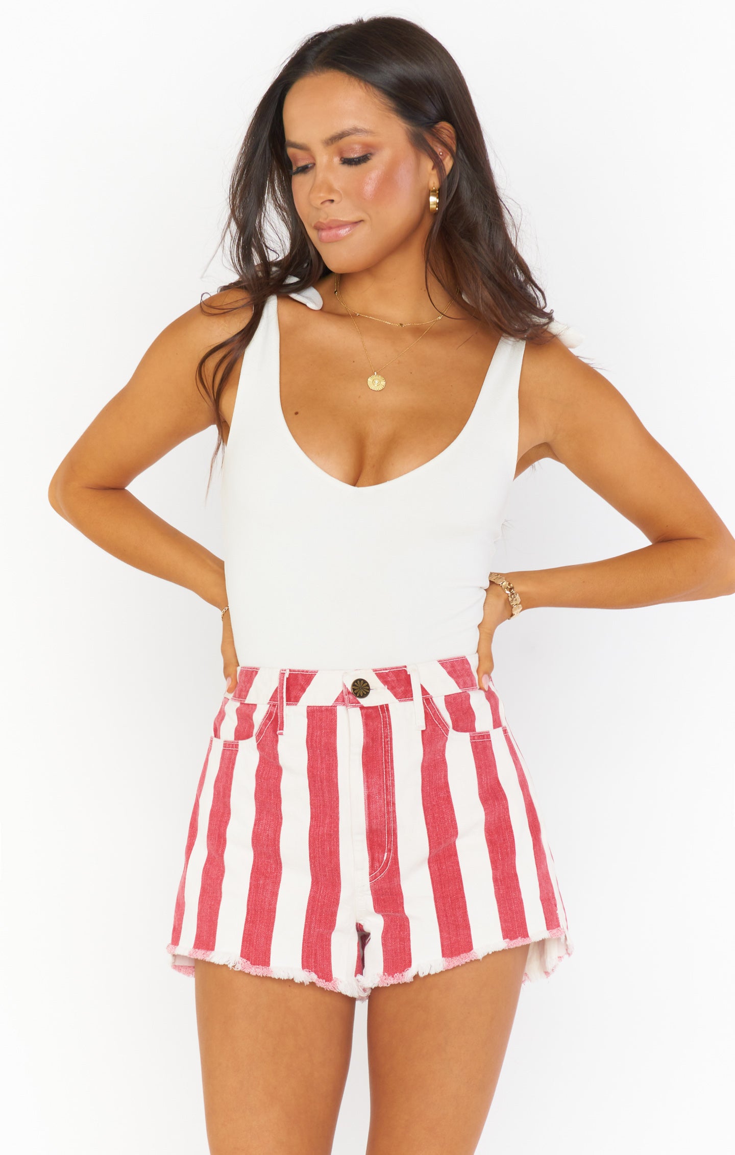 High Waisted Vintage Shorts with Raw Hem | Arizona Candy Stripe