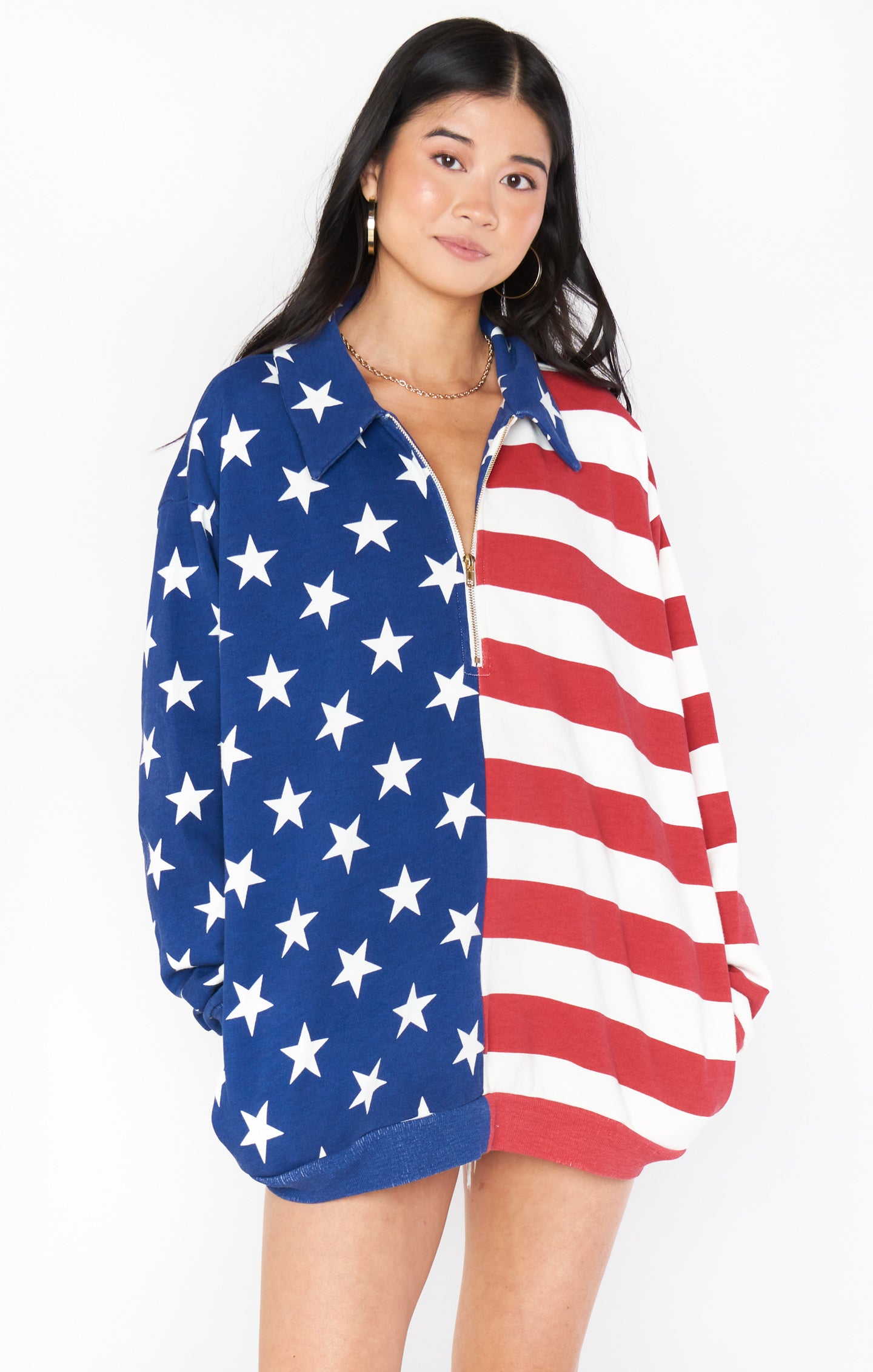Patriotic Oversized Half Zip Sweatshirt for Beach Nights | Benny