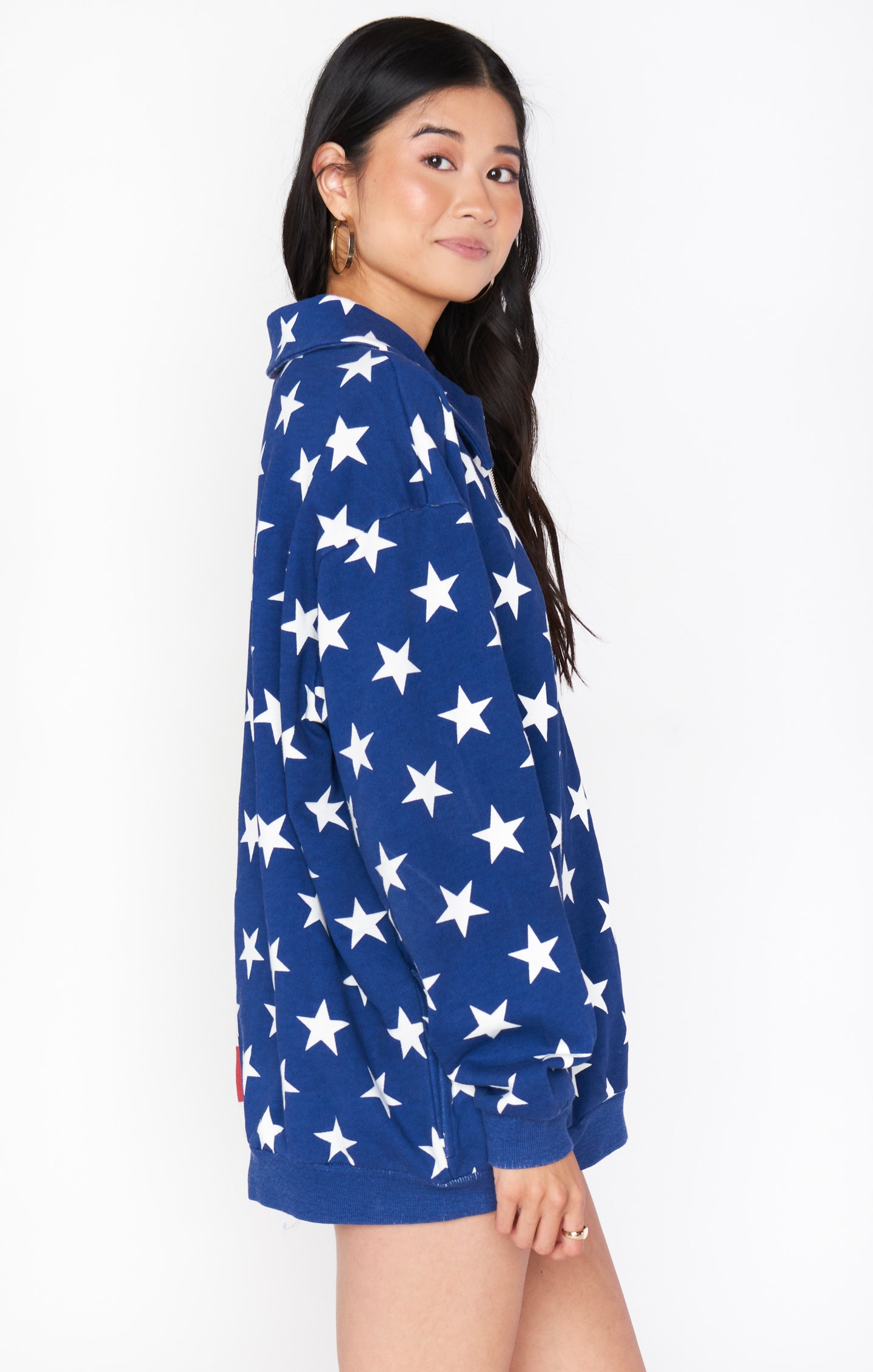 Patriotic Oversized Half Zip Sweatshirt for Beach Nights | Benny