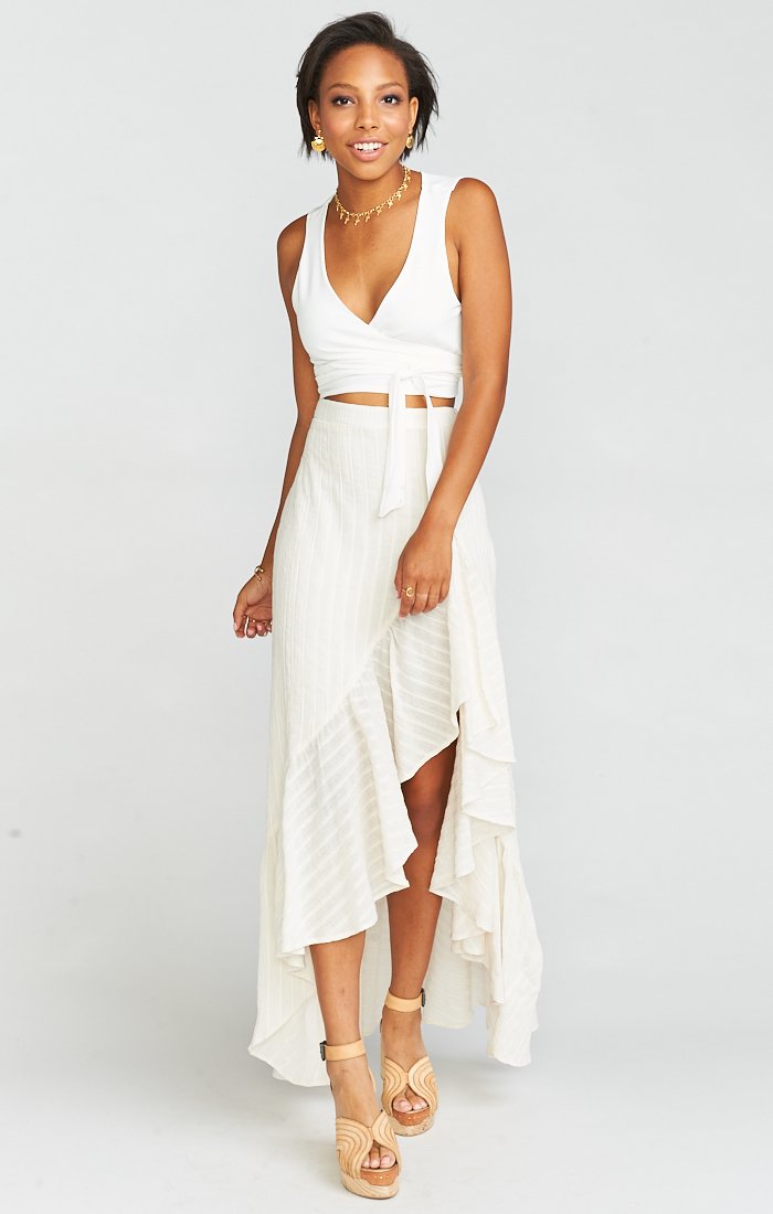 High Slit Salsa Skirt with Ruffles for Latin Dance | Mugo