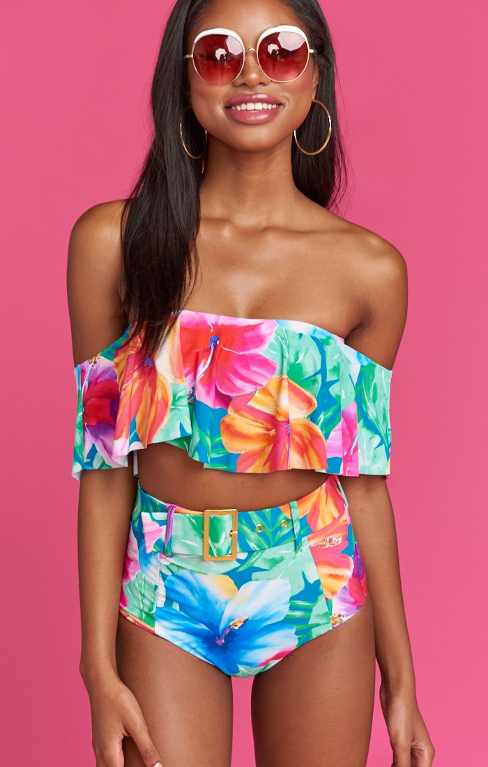 Ruffle Bikini Top with Hidden Shelf Bra | Bondi Strapless Swimwear