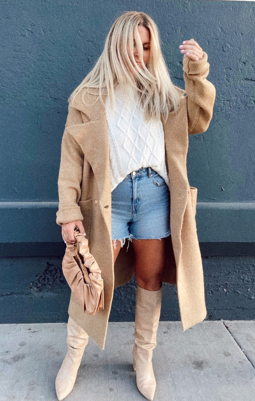 Oversized Knit Sweater Jacket with Front Pockets | Melrose Style