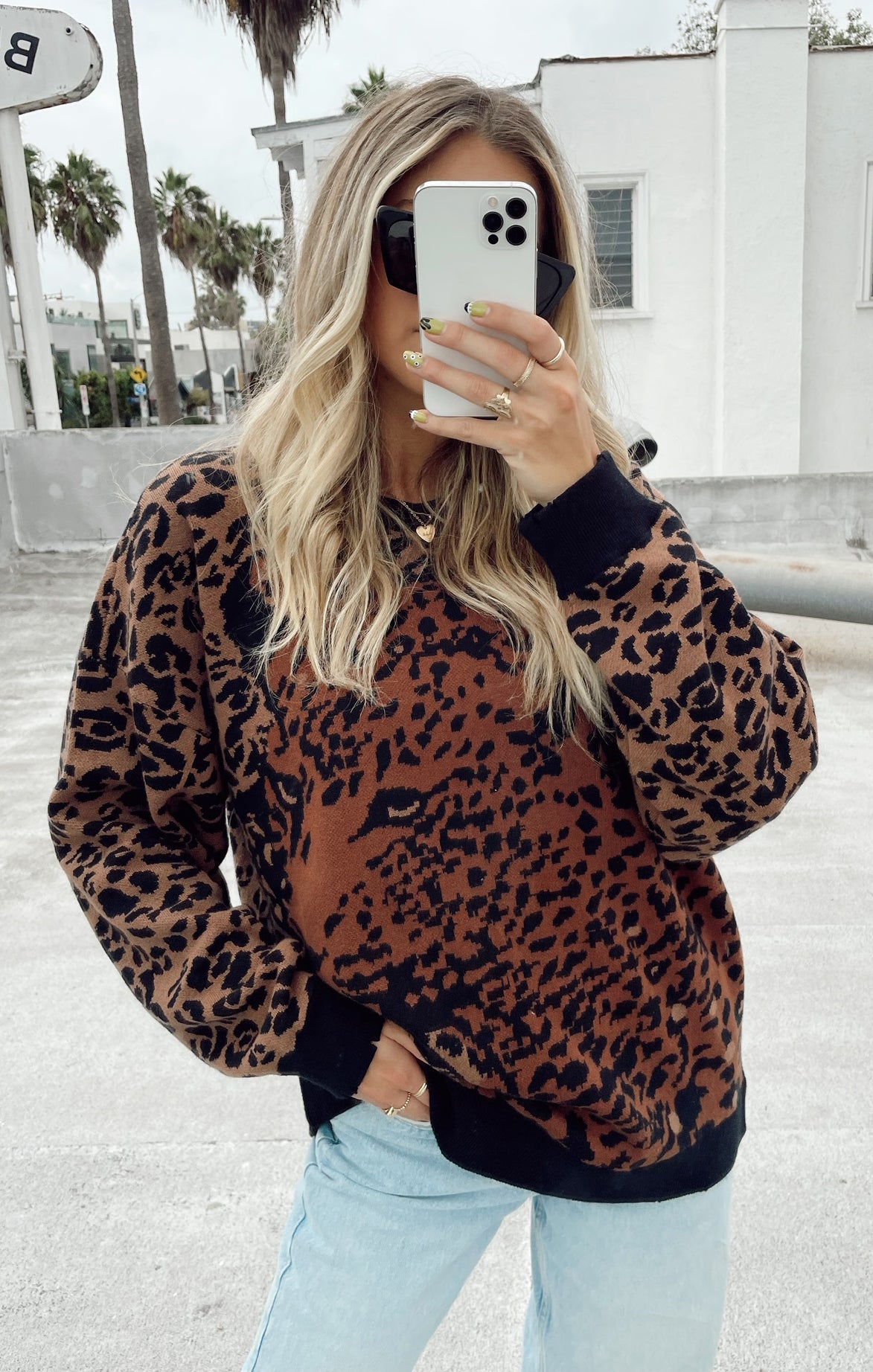 Oversized Leopard Knit Sweater with Puff Sleeves | Scout