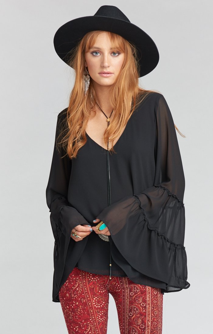 Bohemian Nicolette Top with Bell Sleeves & Ruffles | Hippie Chic Style