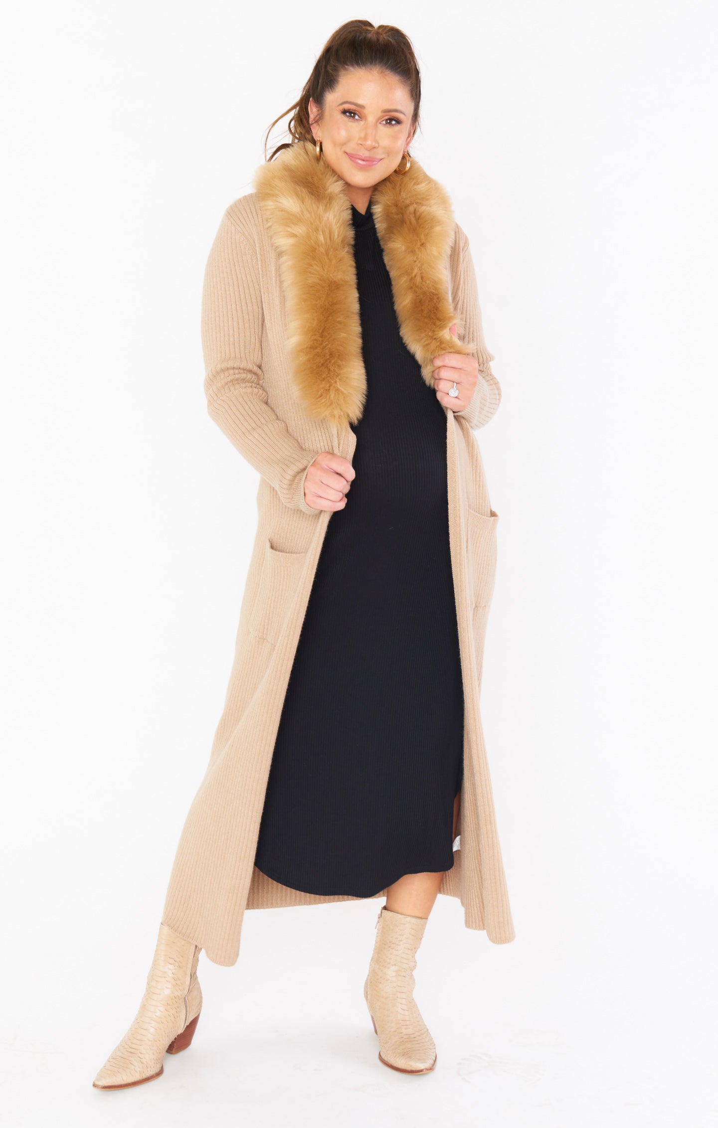 Black Rib Knit Midi Dress with Mock Turtleneck & Side Slit | Sutton