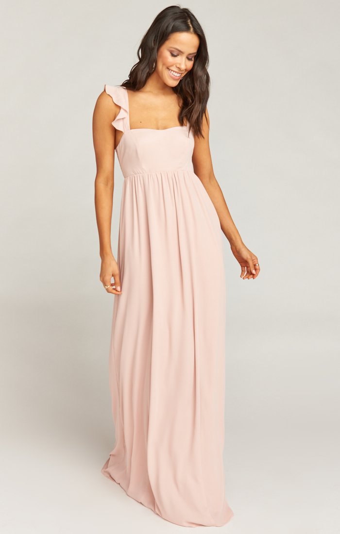 Flirty Bridesmaid Maxi Dress with Ruffles & Smocked Back | June
