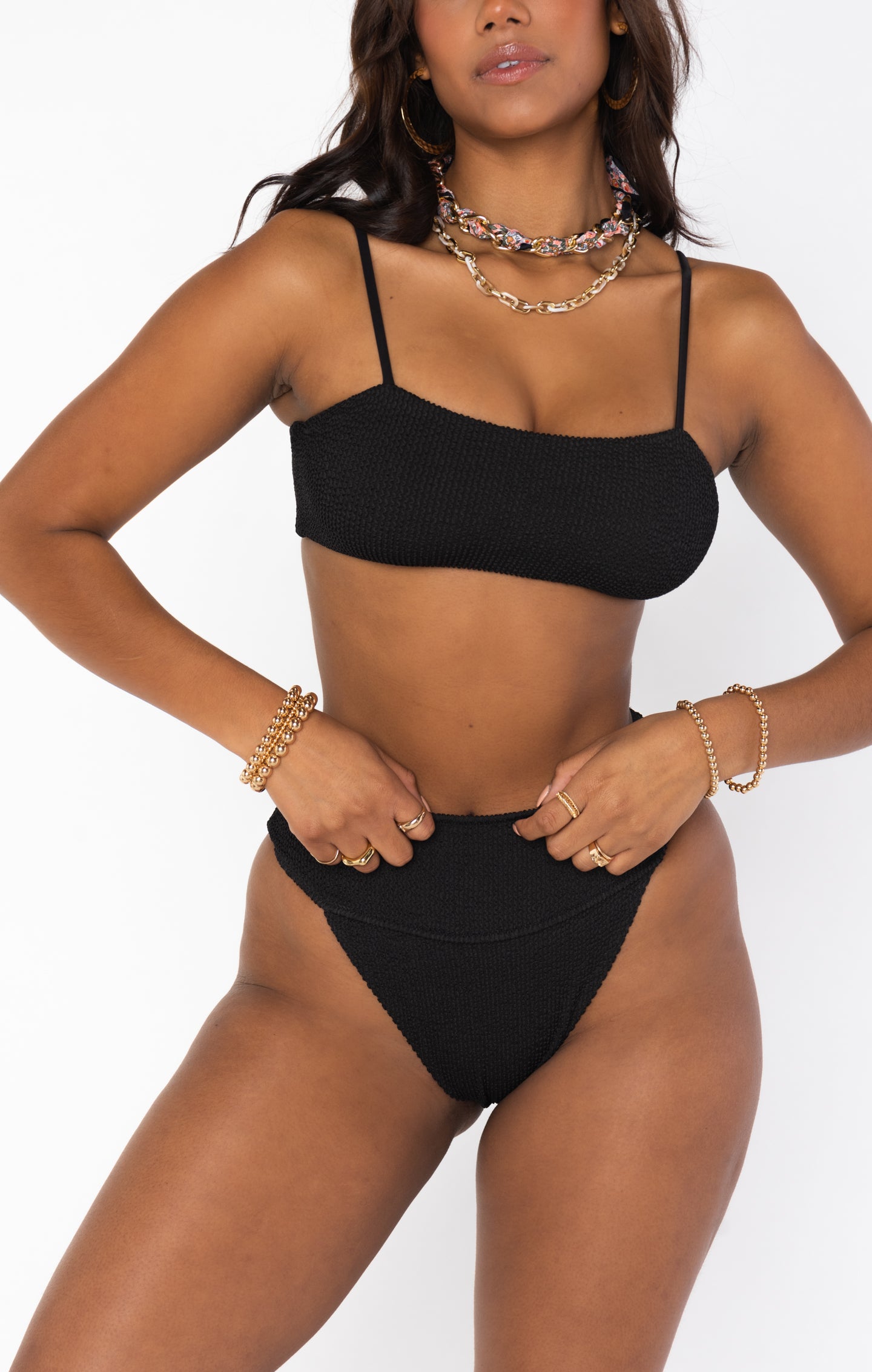 High-Waisted Cheeky Bikini Bottom | Del Rey Black Scrunch