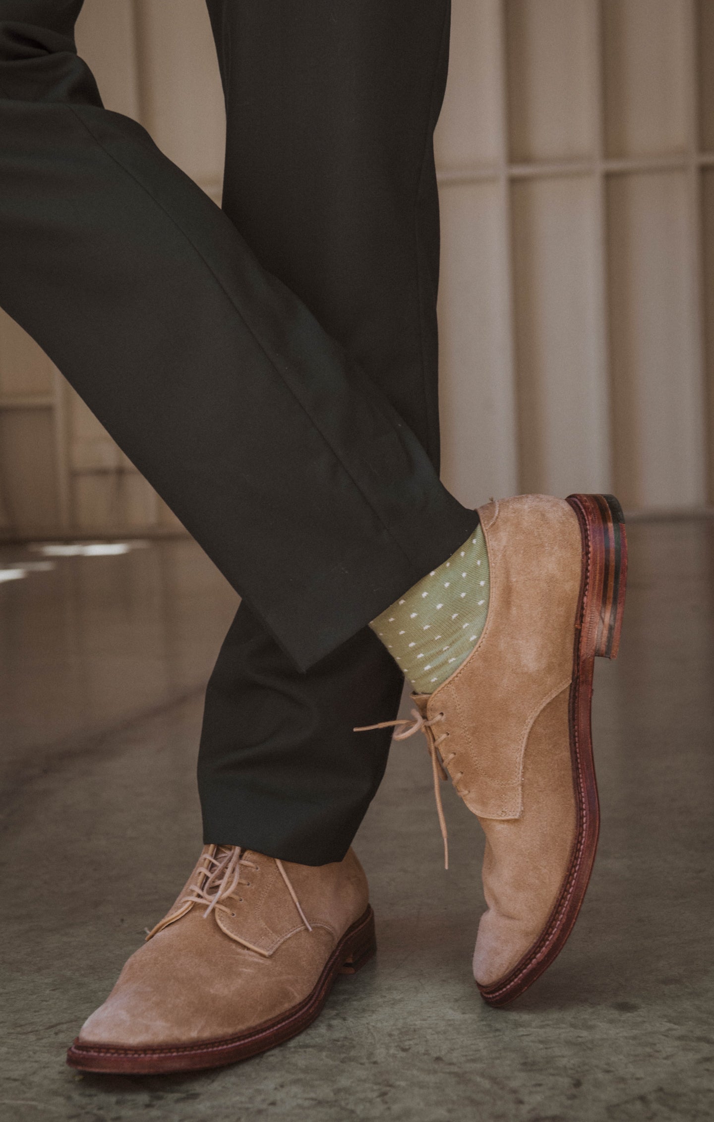 Moss Green Dot Dress Socks for Groomsmen & Weddings | Owen