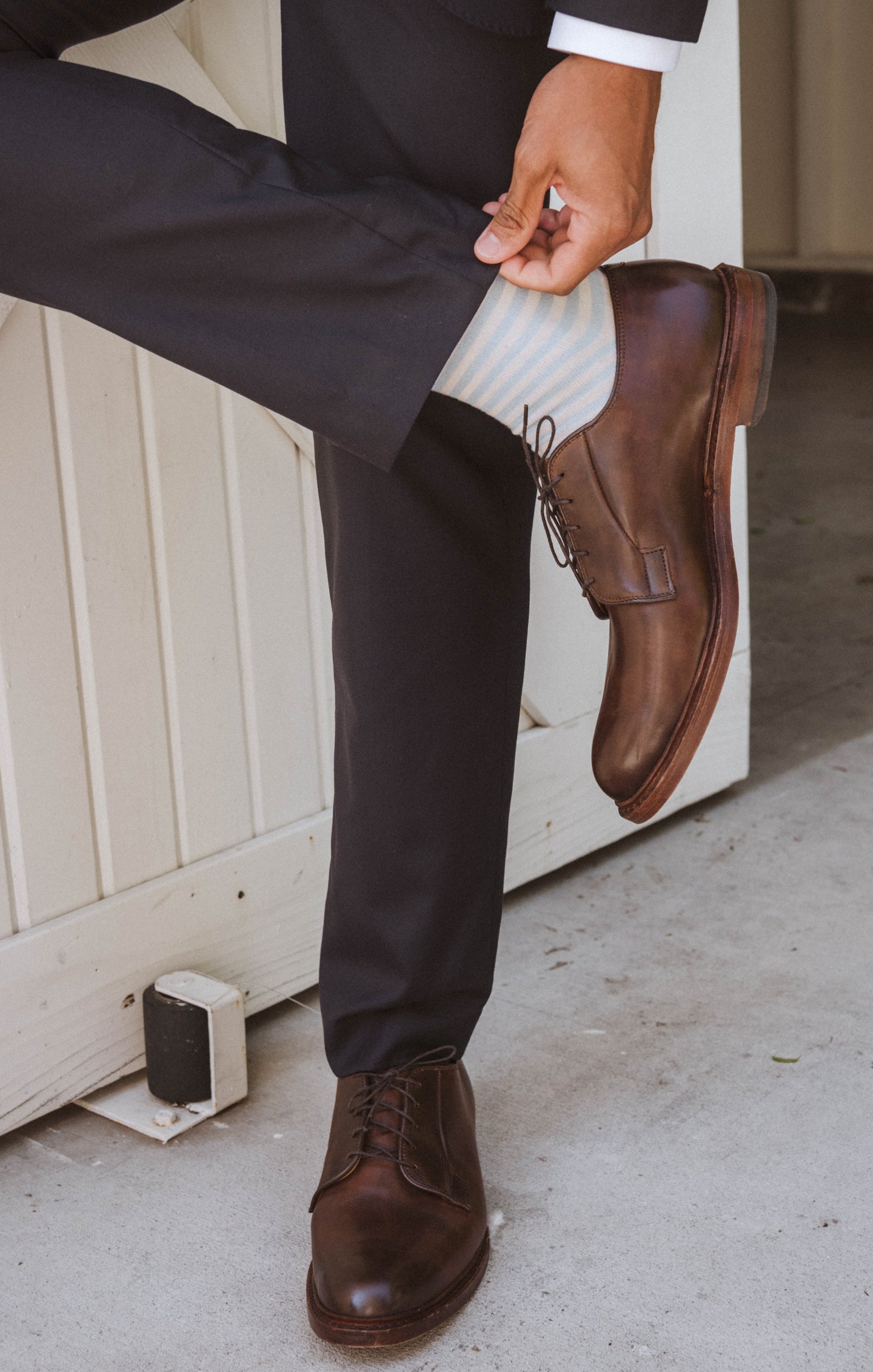 Steel Blue Striped Dress Socks for Groomsmen & Weddings | Owen
