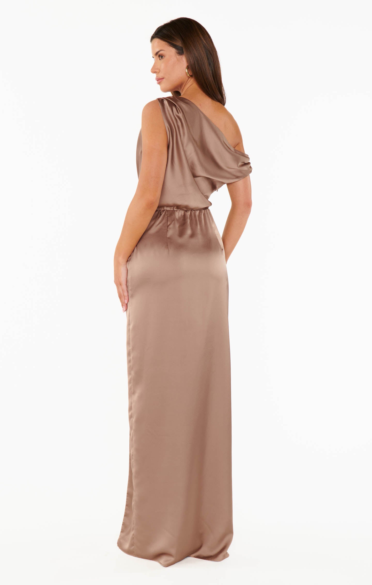 Elegant Asymmetrical Satin Dress with Side Slit | Jodie Dress