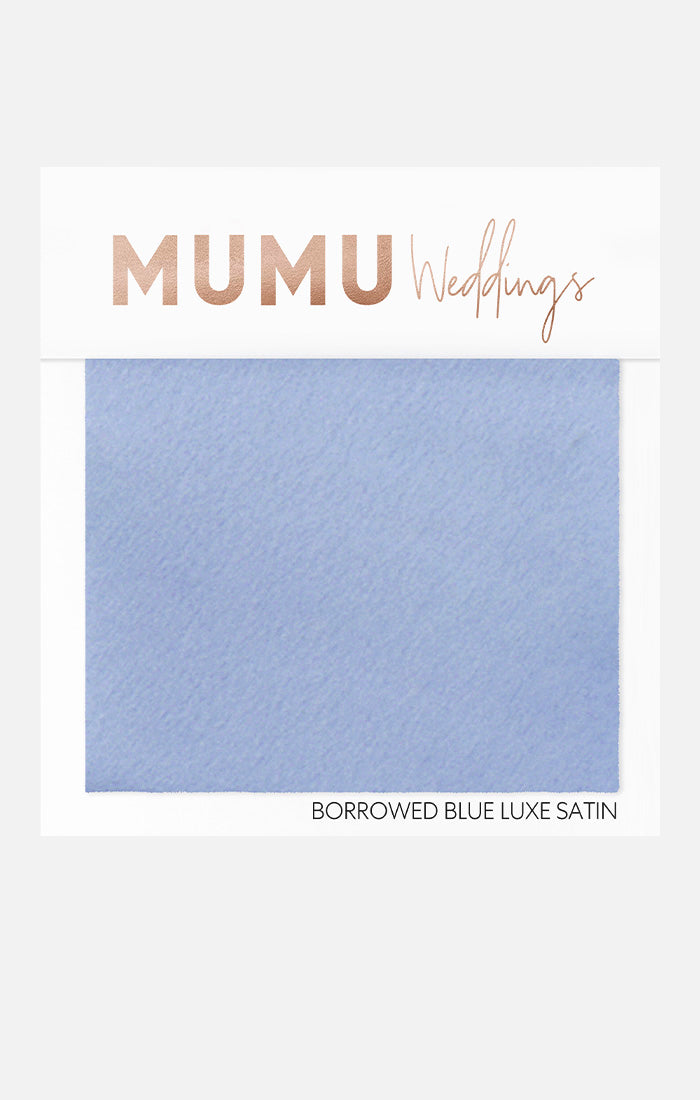 Bridesmaid Fabric Swatch in Borrowed Blue Luxe Satin | Mumu Wedding
