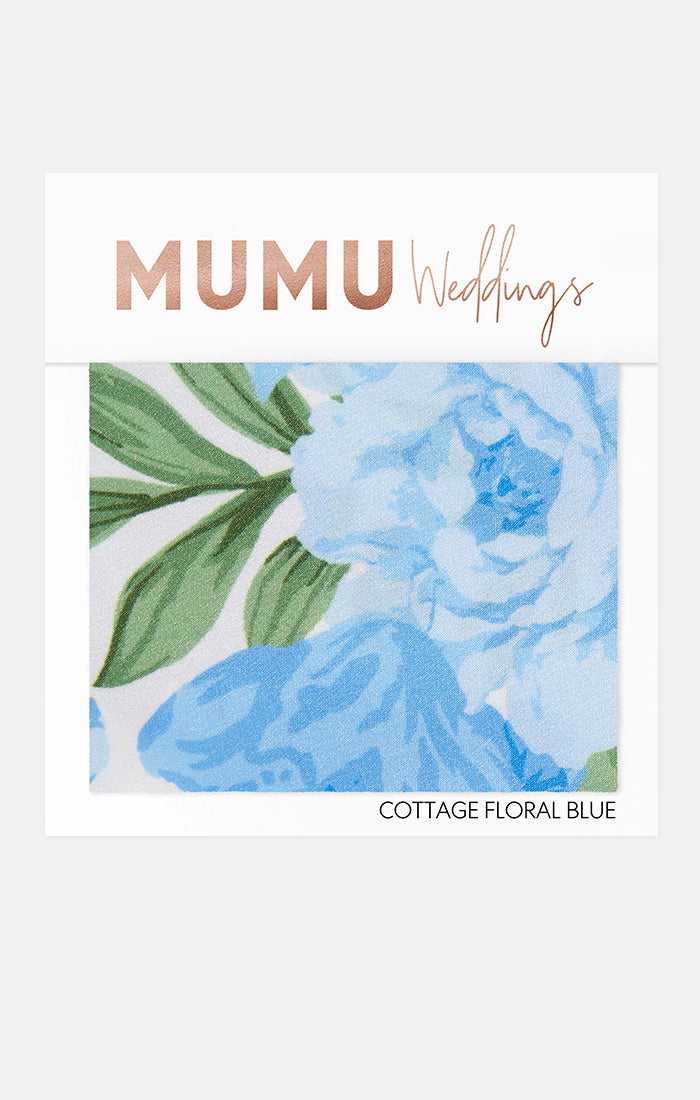 Bridesmaid Fabric Swatch in Cottage Floral Blue | Mumu Wedding