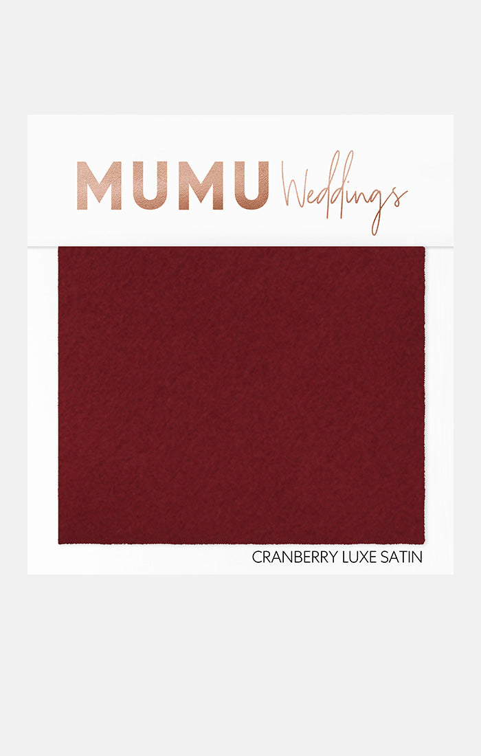 Bridesmaid Fabric Swatch in Cranberry Luxe Satin | Mumu Wedding