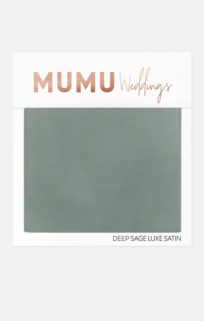 Bridesmaid Fabric Swatch in Deep Sage Luxe Satin | Mumu Wedding