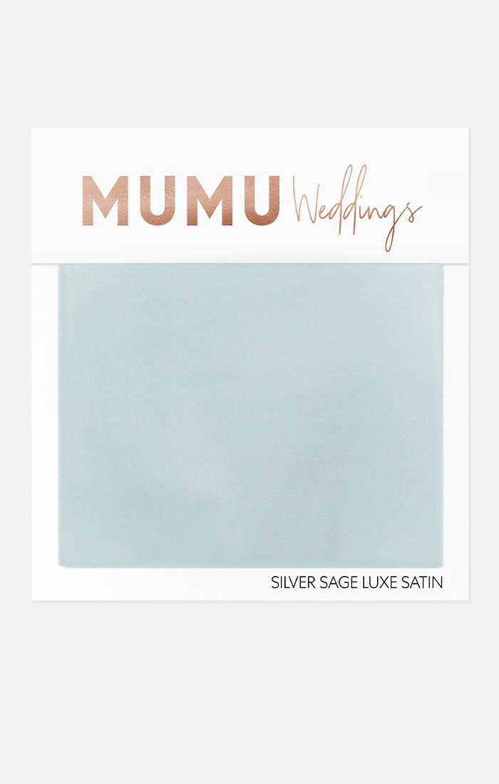 Silver Sage Luxe Satin Bridesmaid Fabric Swatch | Mumu Wedding