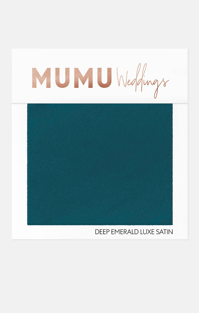 Bridesmaid Fabric Swatch in Deep Emerald Luxe Satin | Mumu Wedding