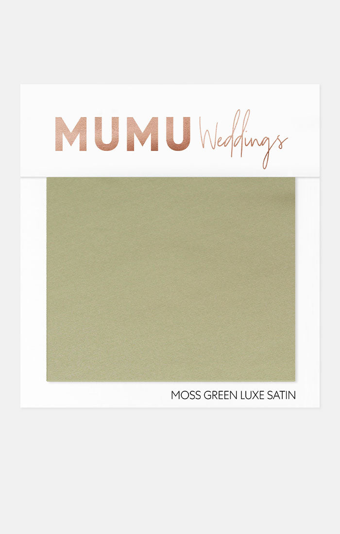 Bridesmaid Fabric Swatch in Moss Green Luxe Satin | Mumu Wedding