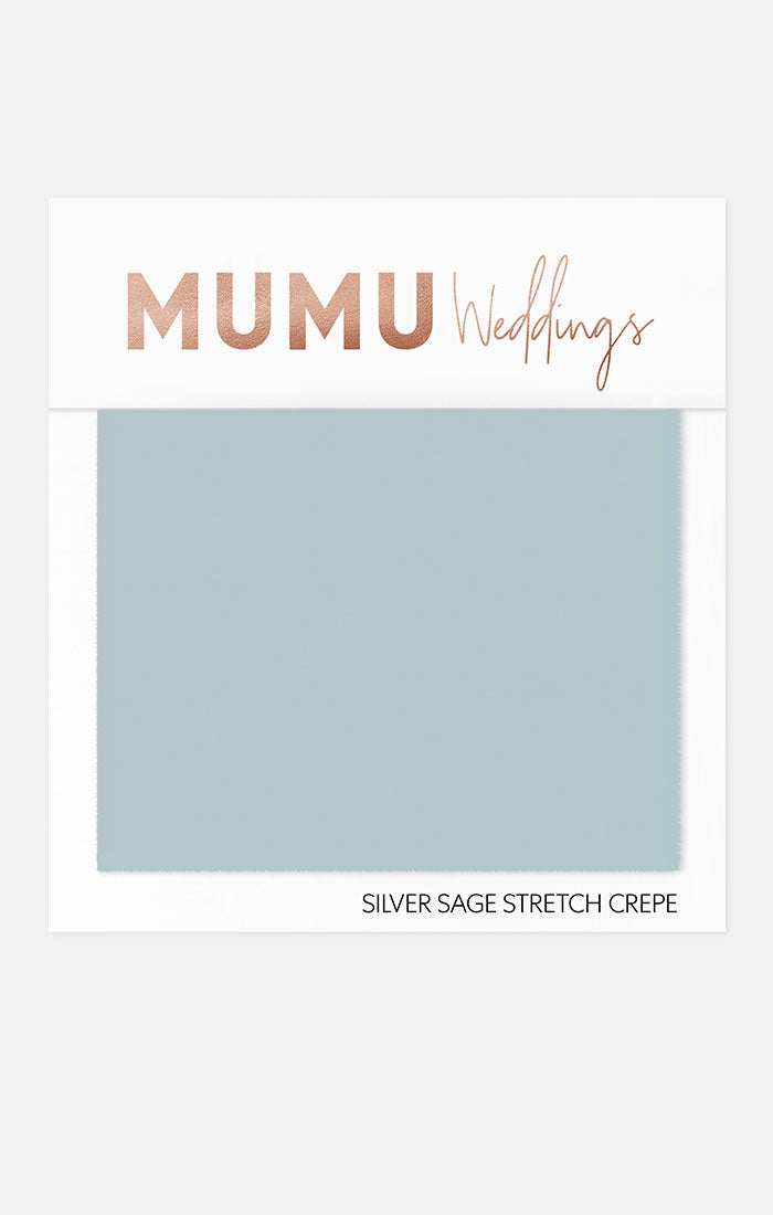 Silver Sage Stretch Crepe Bridesmaid Fabric Swatch | Mumu Wedding