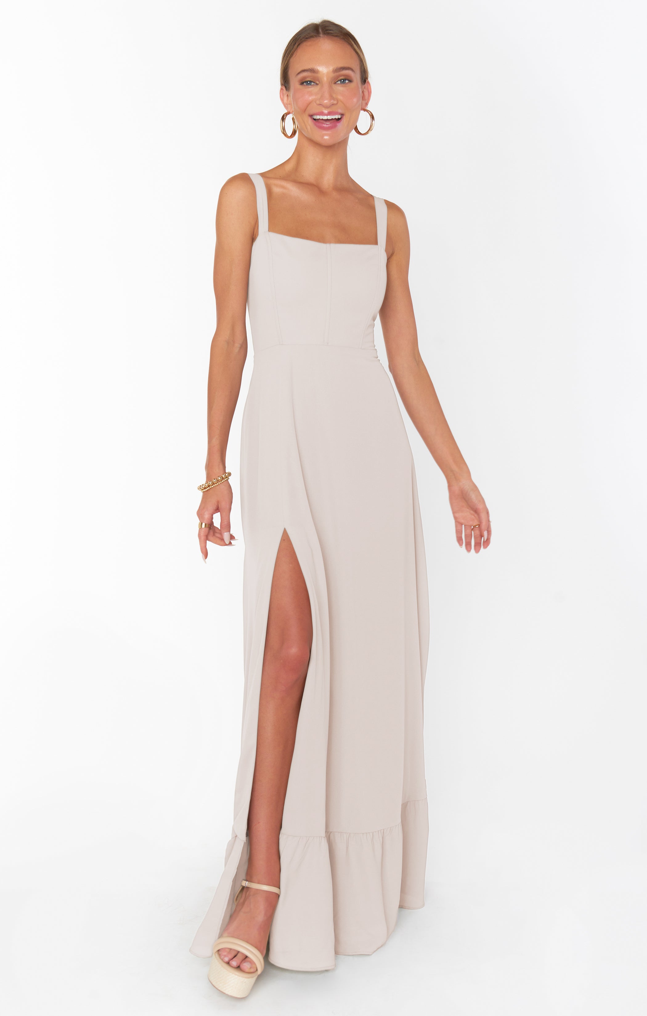 Corset Maxi Dress with Side Slit & Tiered Skirt | Clarissa