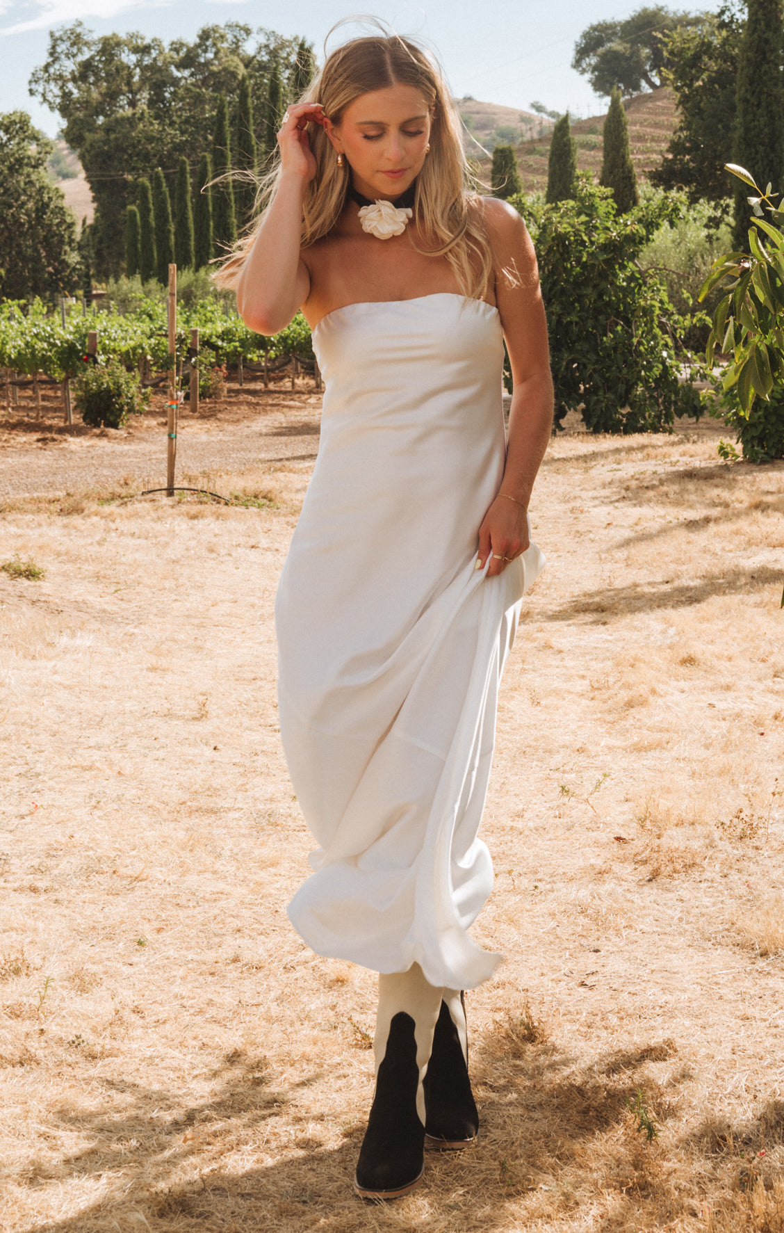 Strapless Satin Maxi Dress for Bridal Events | Taylor Tube Ivory