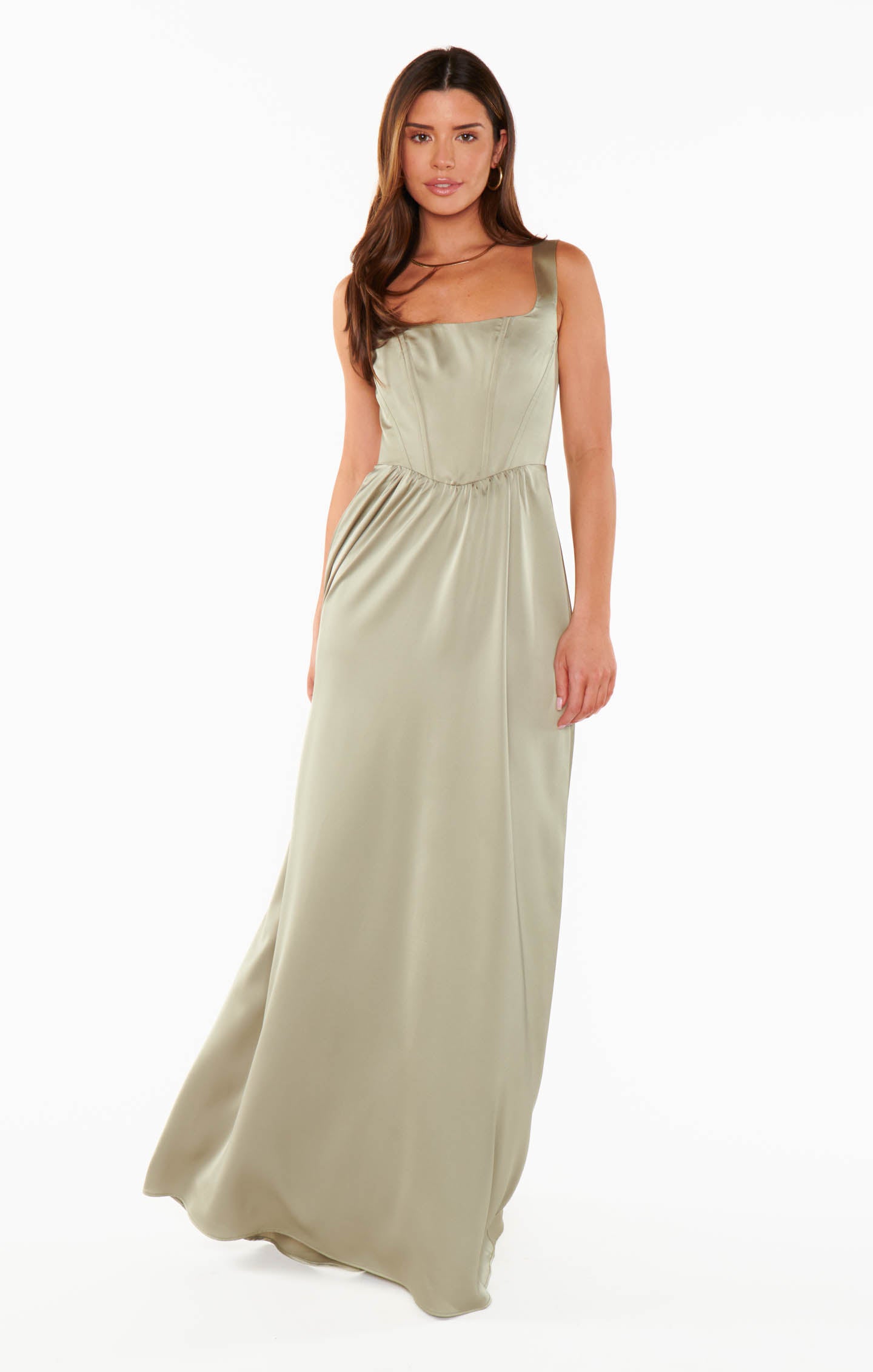 Luxe Satin Maxi Dress with Corset Bodice & Smocked Back | Nina