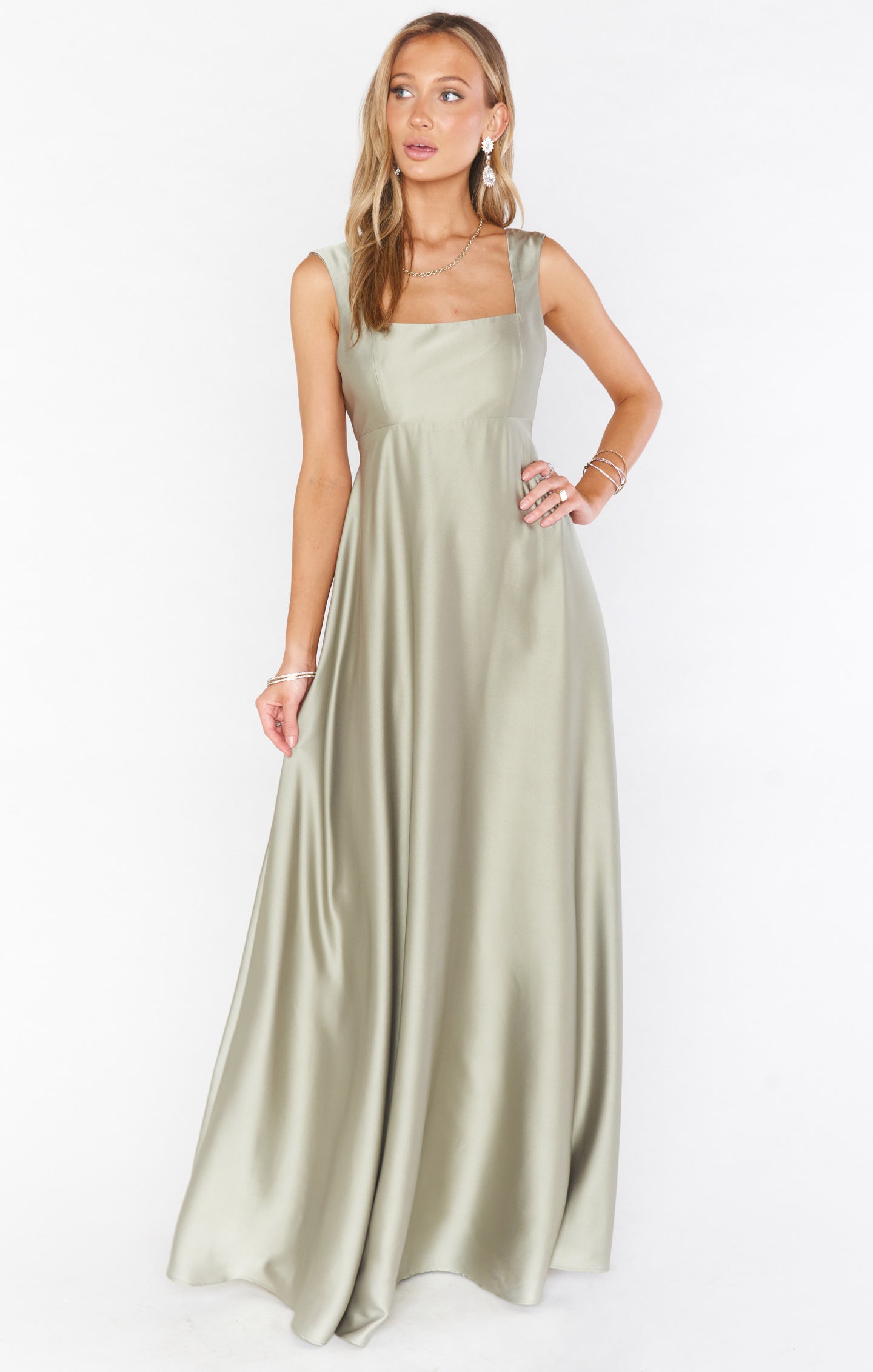 Elegant Moss Green Satin Maxi Gown for Bridal & Formal Events | Madi
