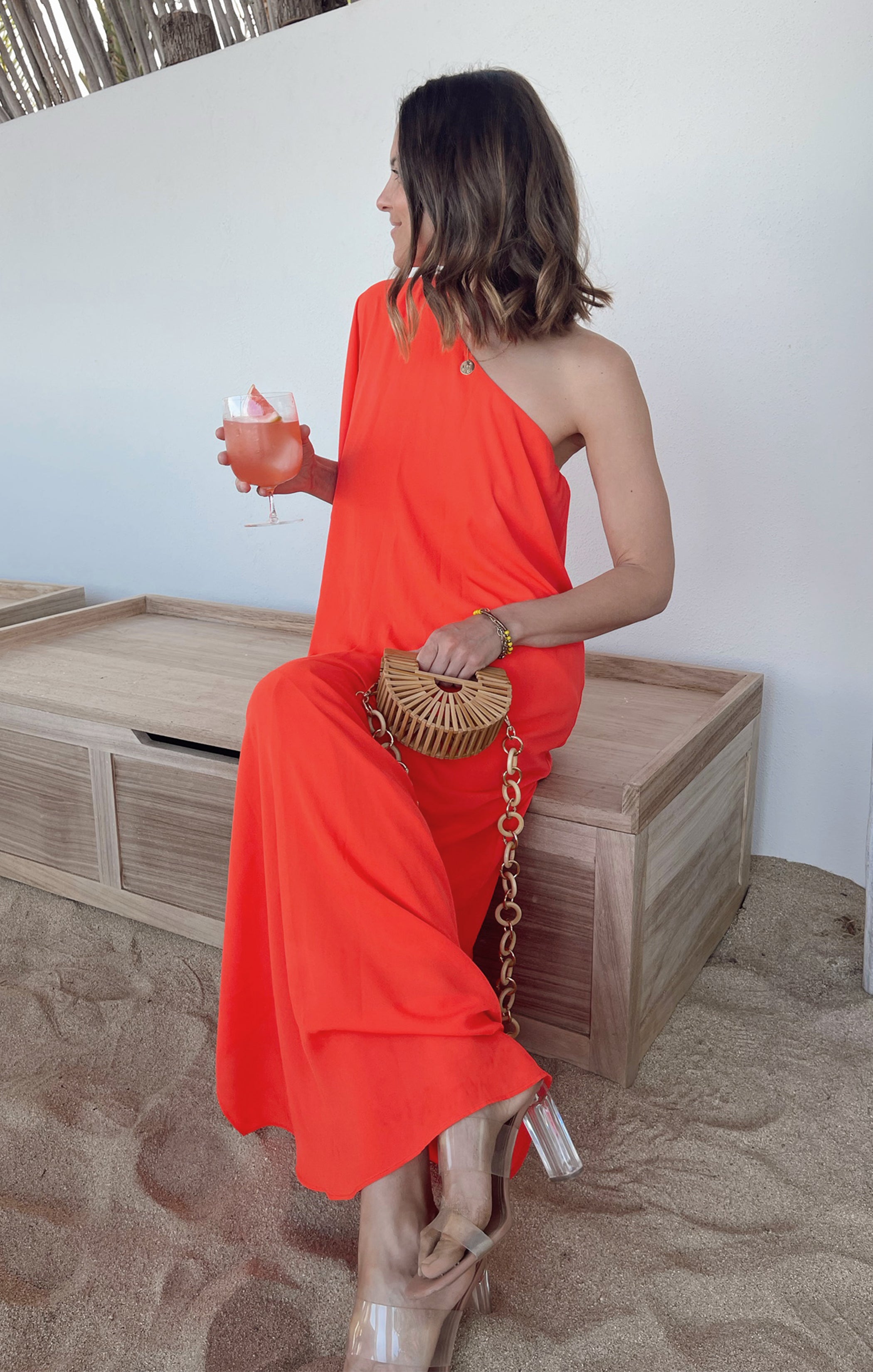 One Shoulder Red Maxi Dress for Beach & Events | Tropez